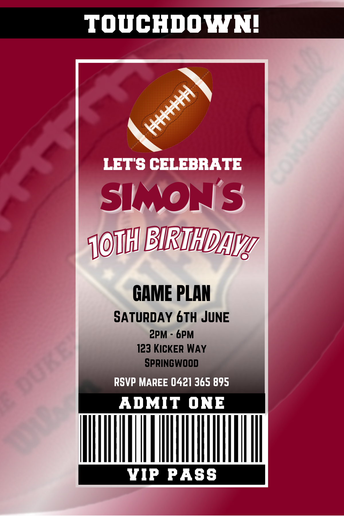Arizona Cardinals Birthday Invitation