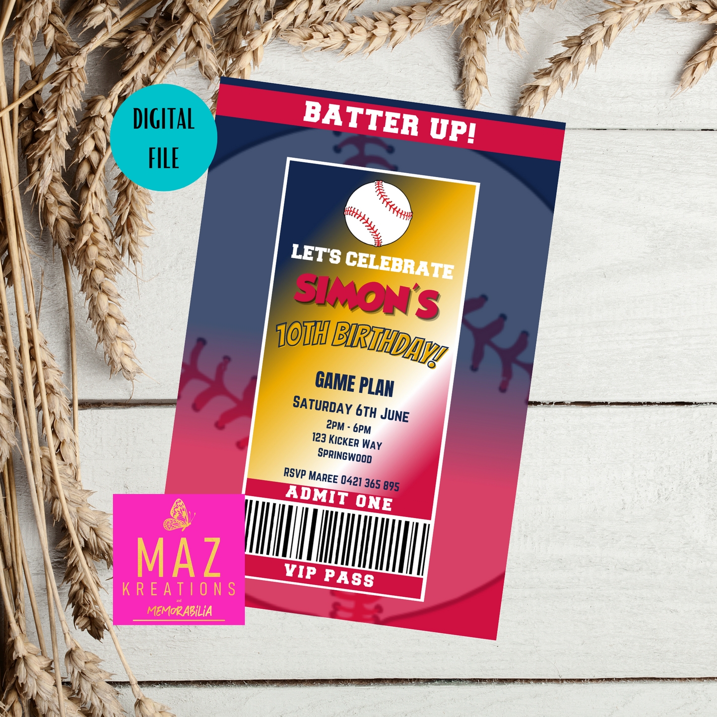 Atlanta Braves Birthday Invitation