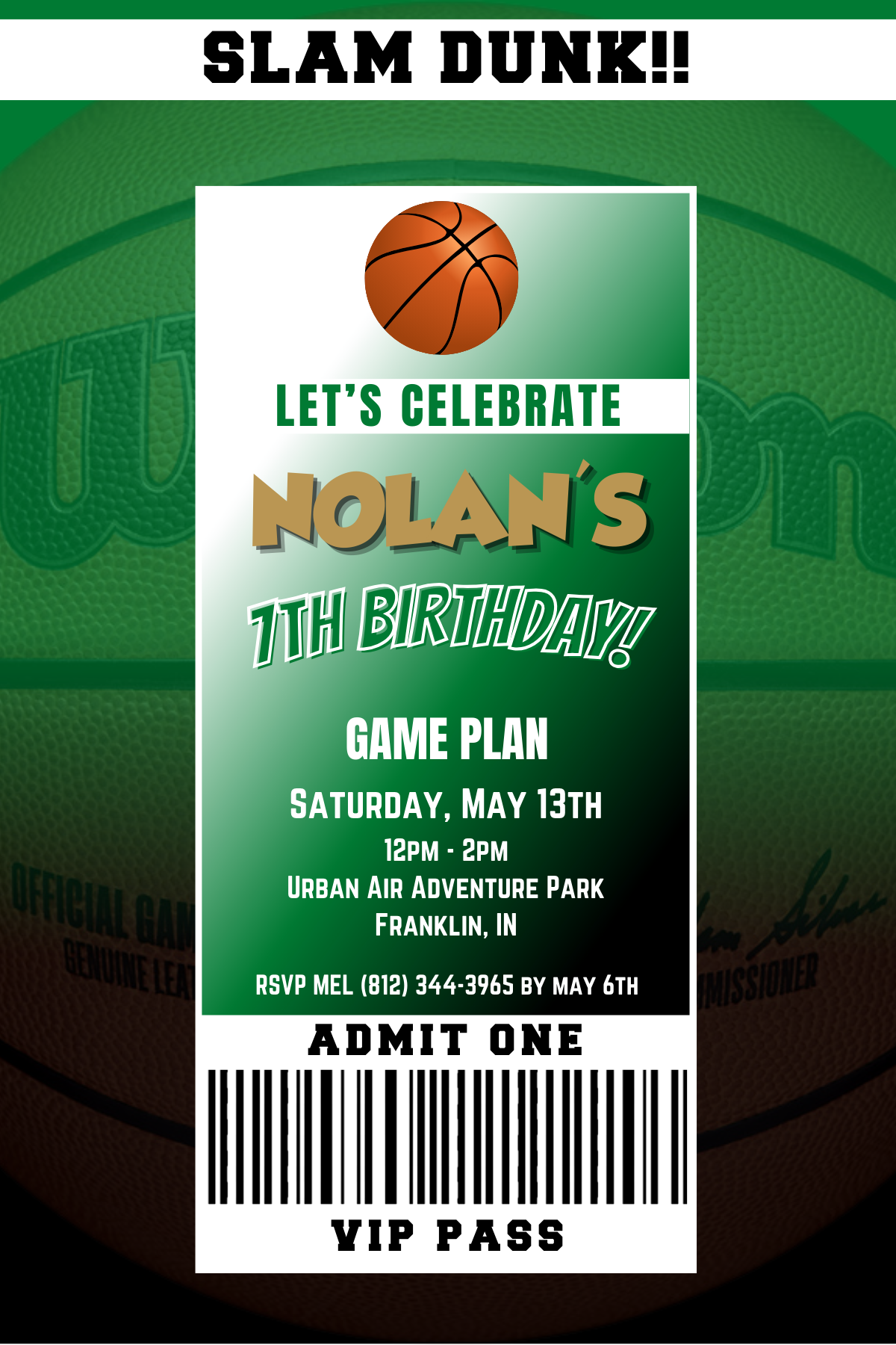Boston Celtics VIP Pass Birthday Invitation