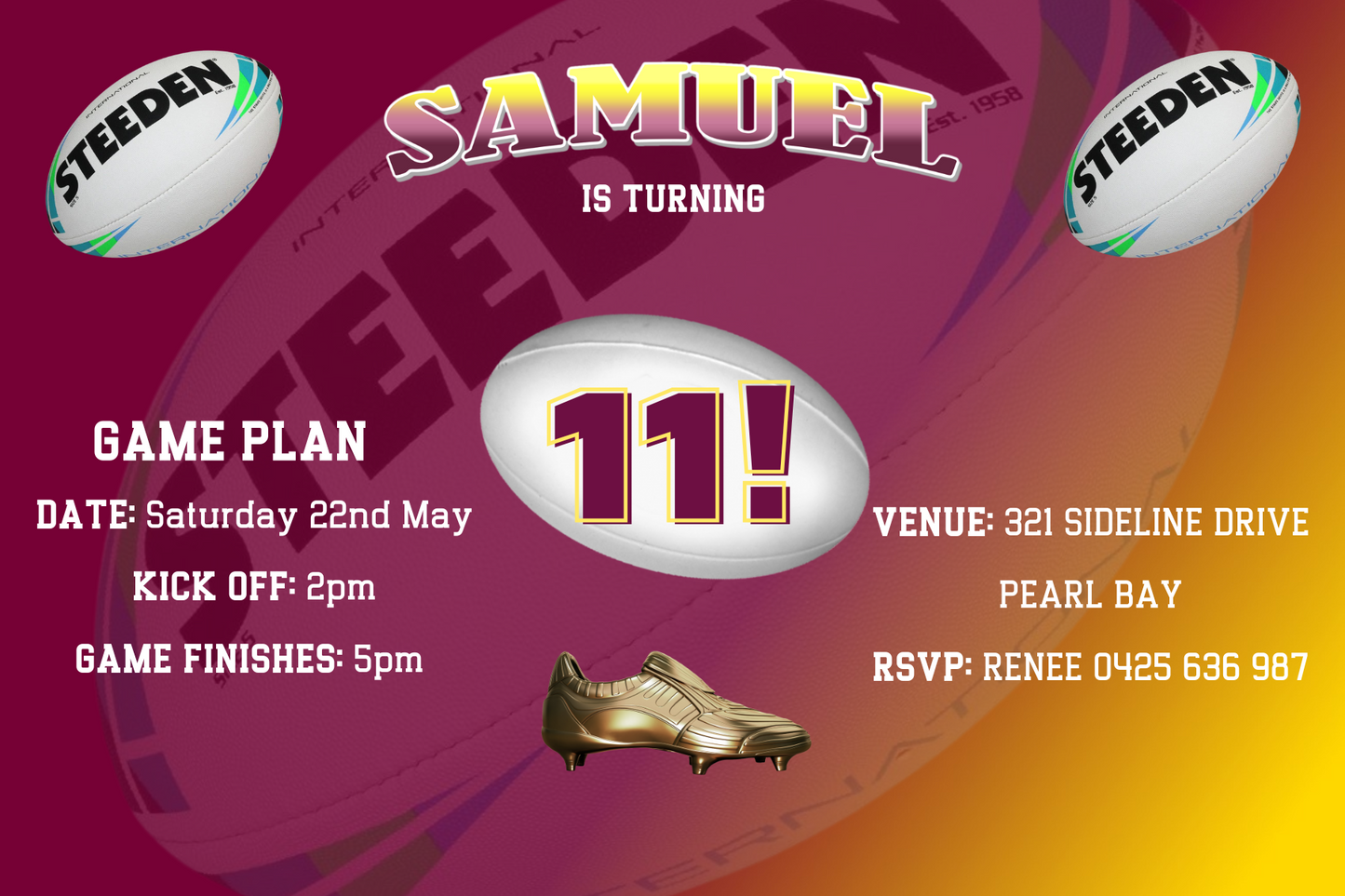 Brisbane Broncos Birthday Invitation