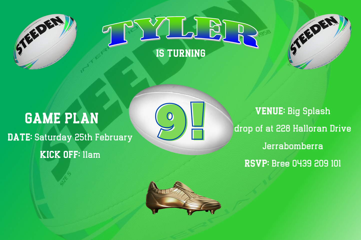 Canberra Raiders themed Birthday Invitation