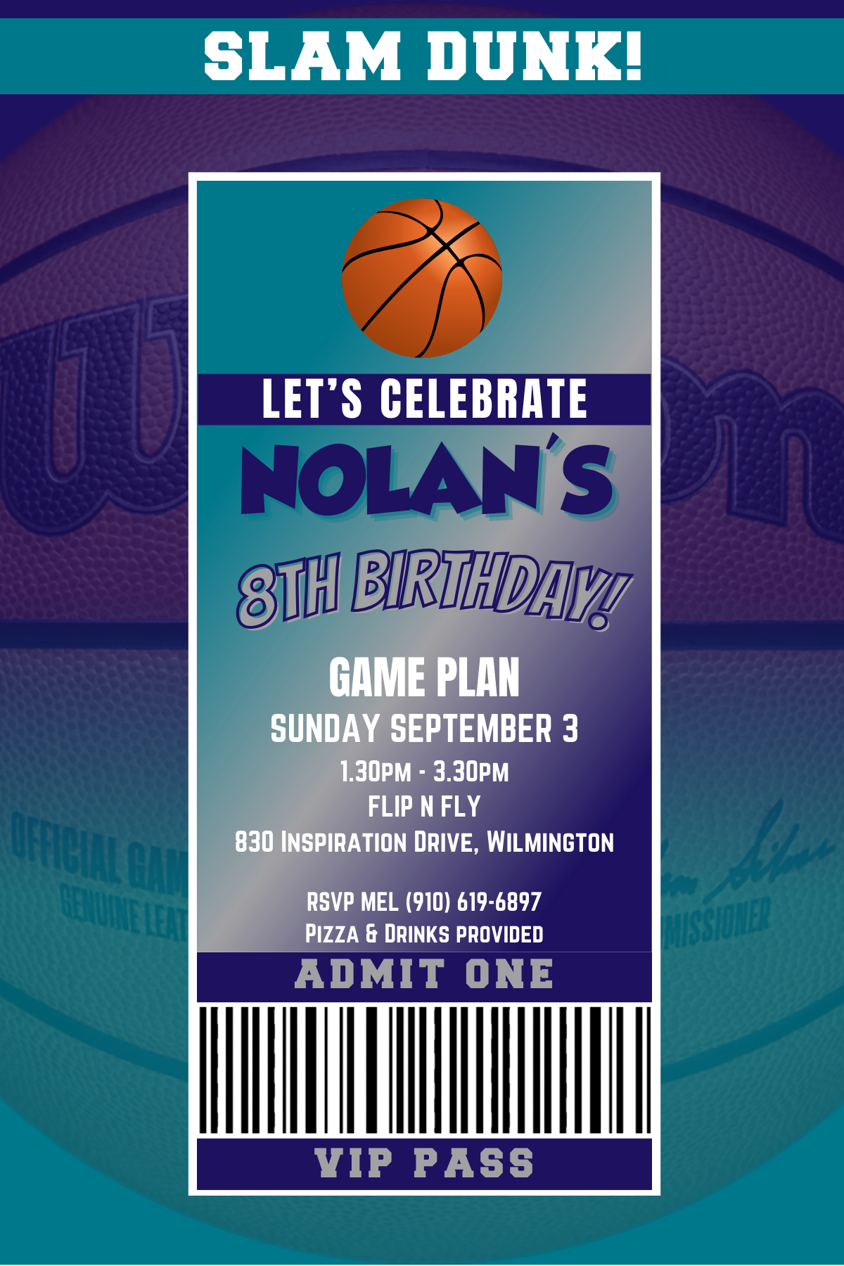 Charlotte Hornets VIP Pass Birthday Invitation
