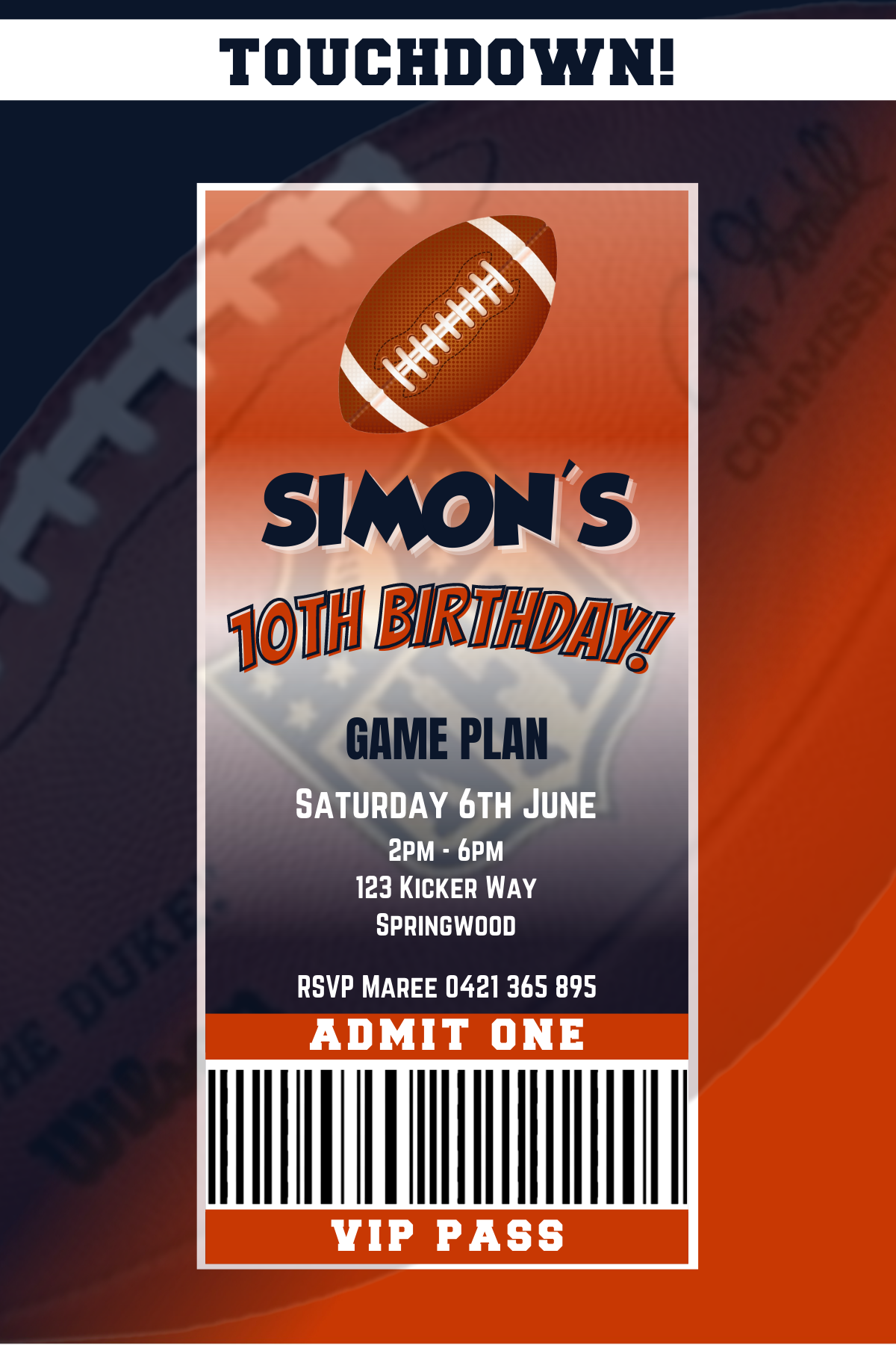 Chicago Bears Birthday Invitation