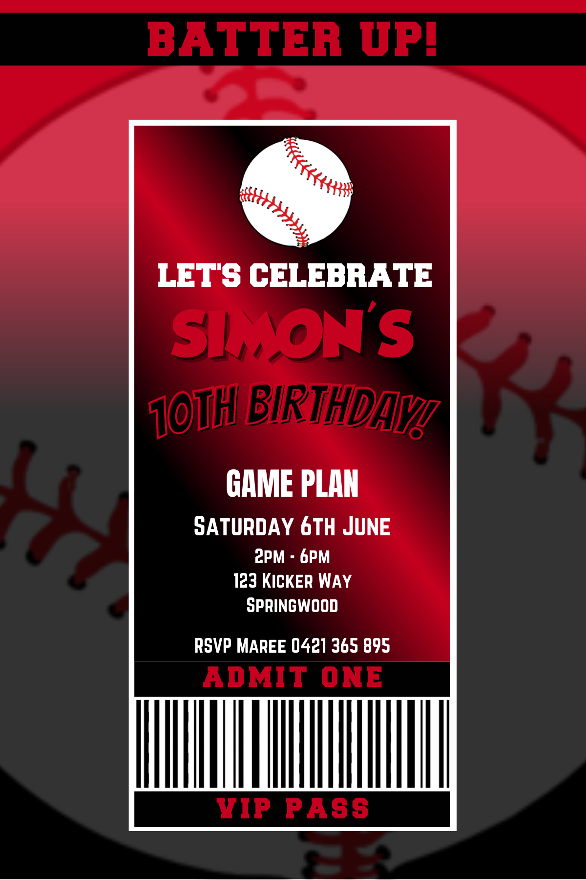 Cincinnati Reds Birthday Invitation