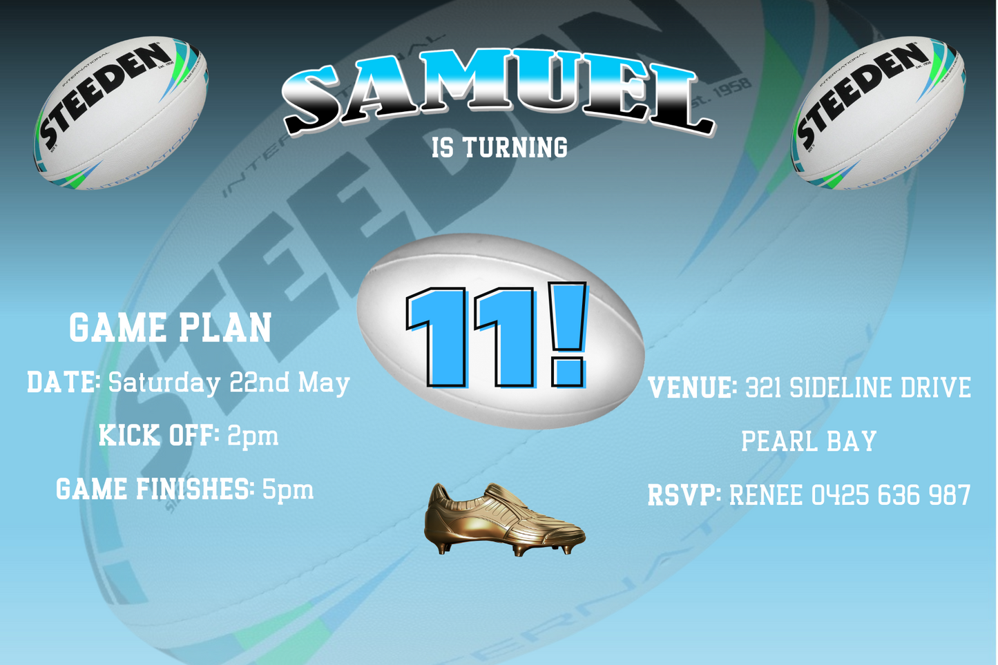 Cronulla Sharks themed Birthday Invitation