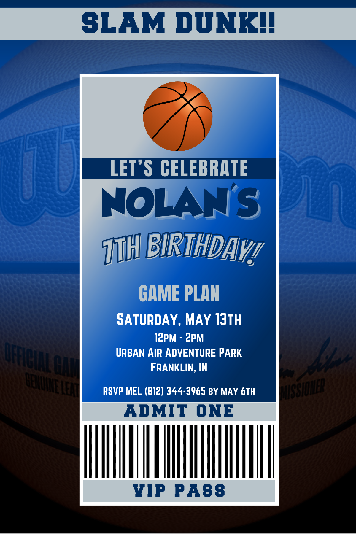 Dallas Mavericks VIP Pass Birthday Invitation