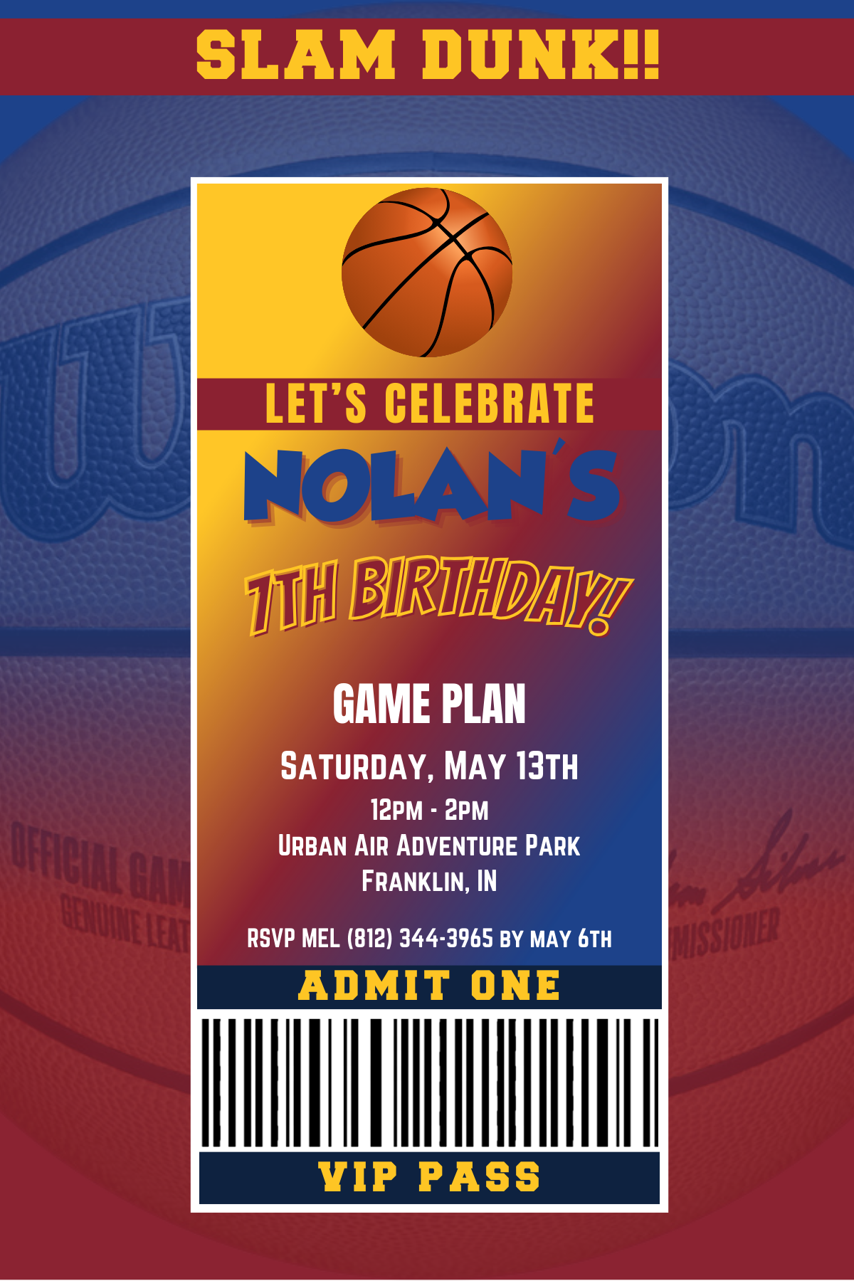 Denver Nuggets VIP Pass Birthday Invitation