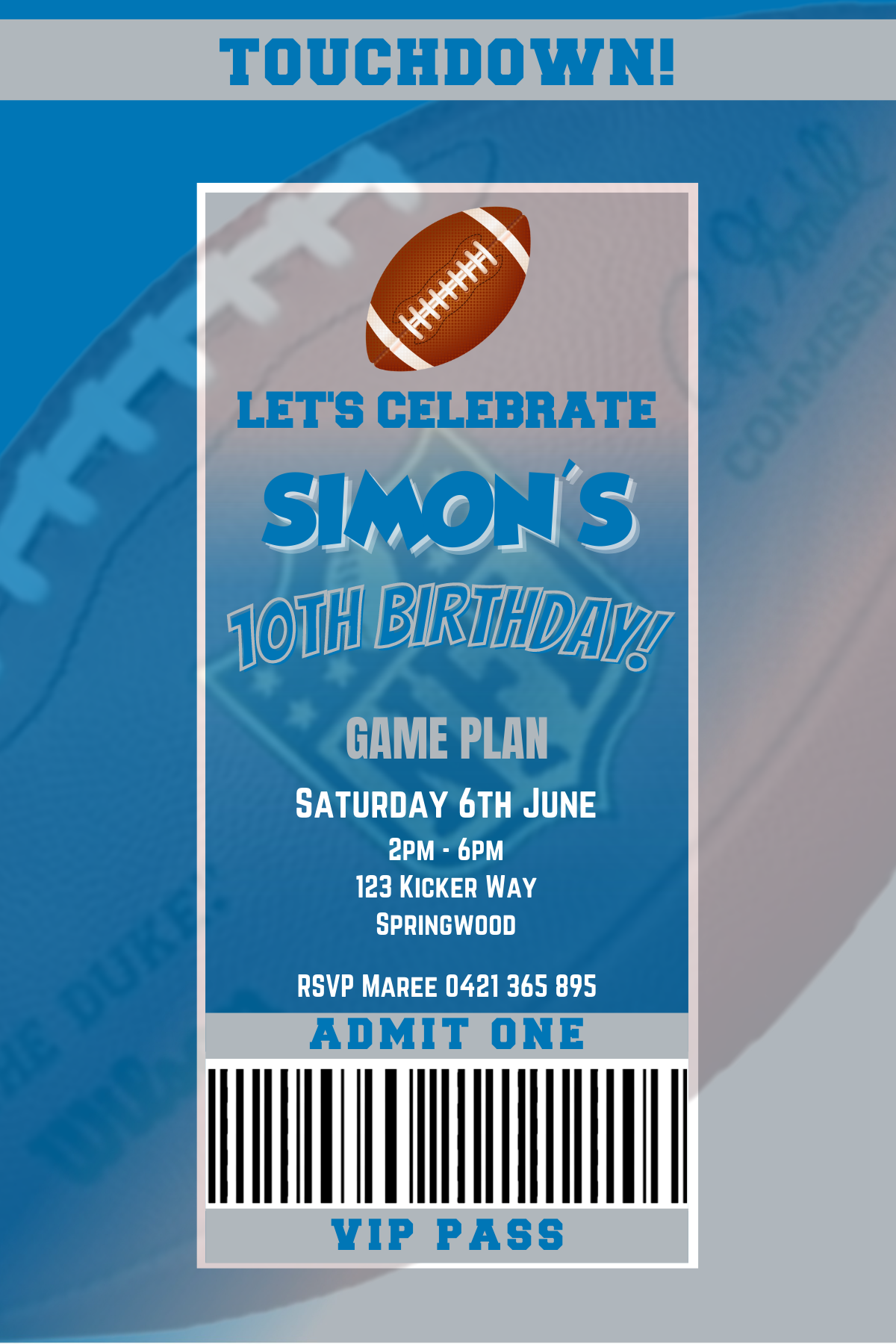 Detroit Lions Birthday Invitation