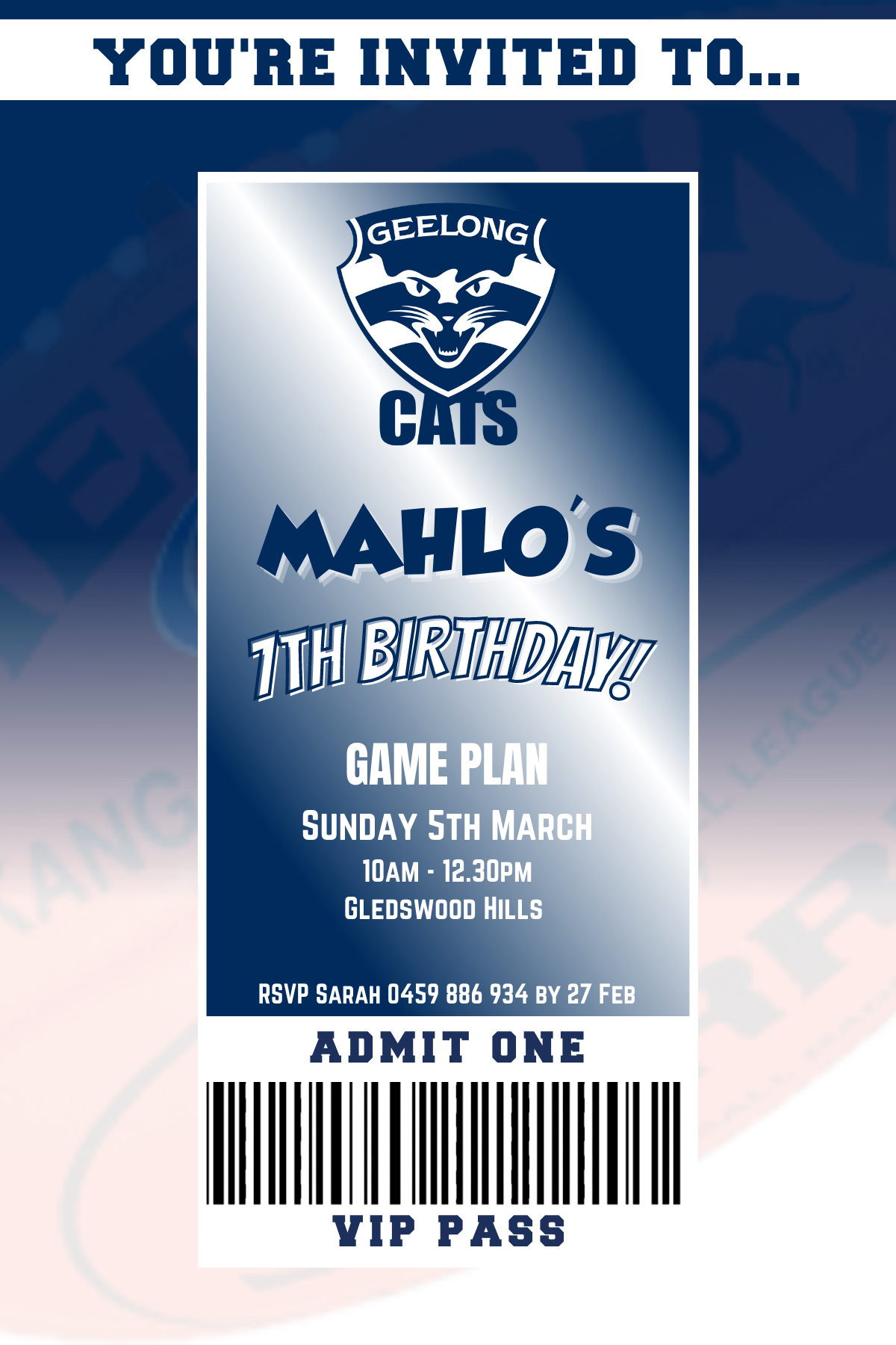 Geelong Cats Birthday Invitation