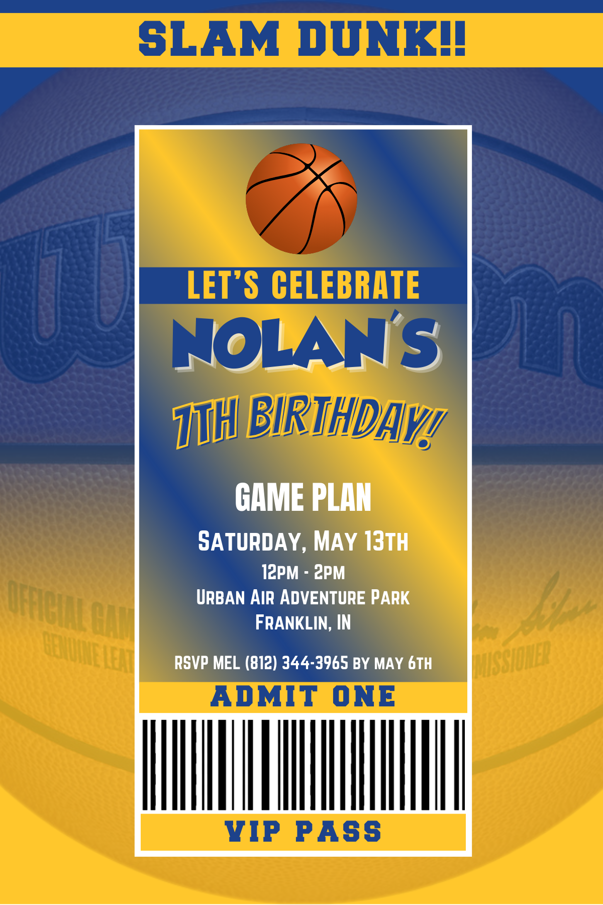Golden State Warriors VIP Pass Birthday Invitation
