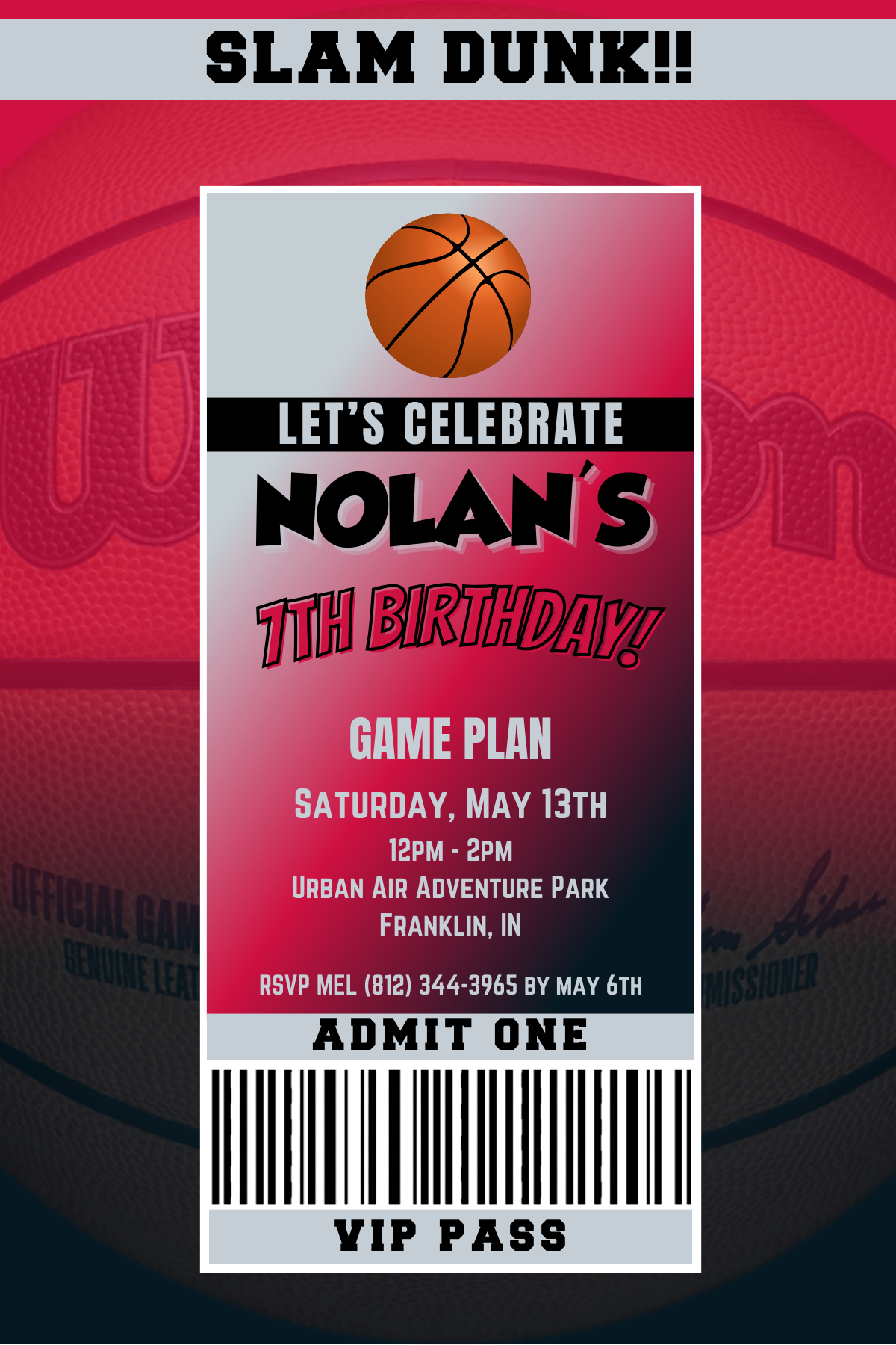 Houston Rockets VIP Pass Birthday Invitation