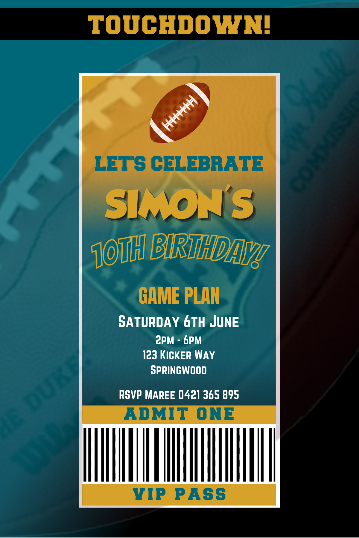 Jacksonville Jaguars Birthday Invitation