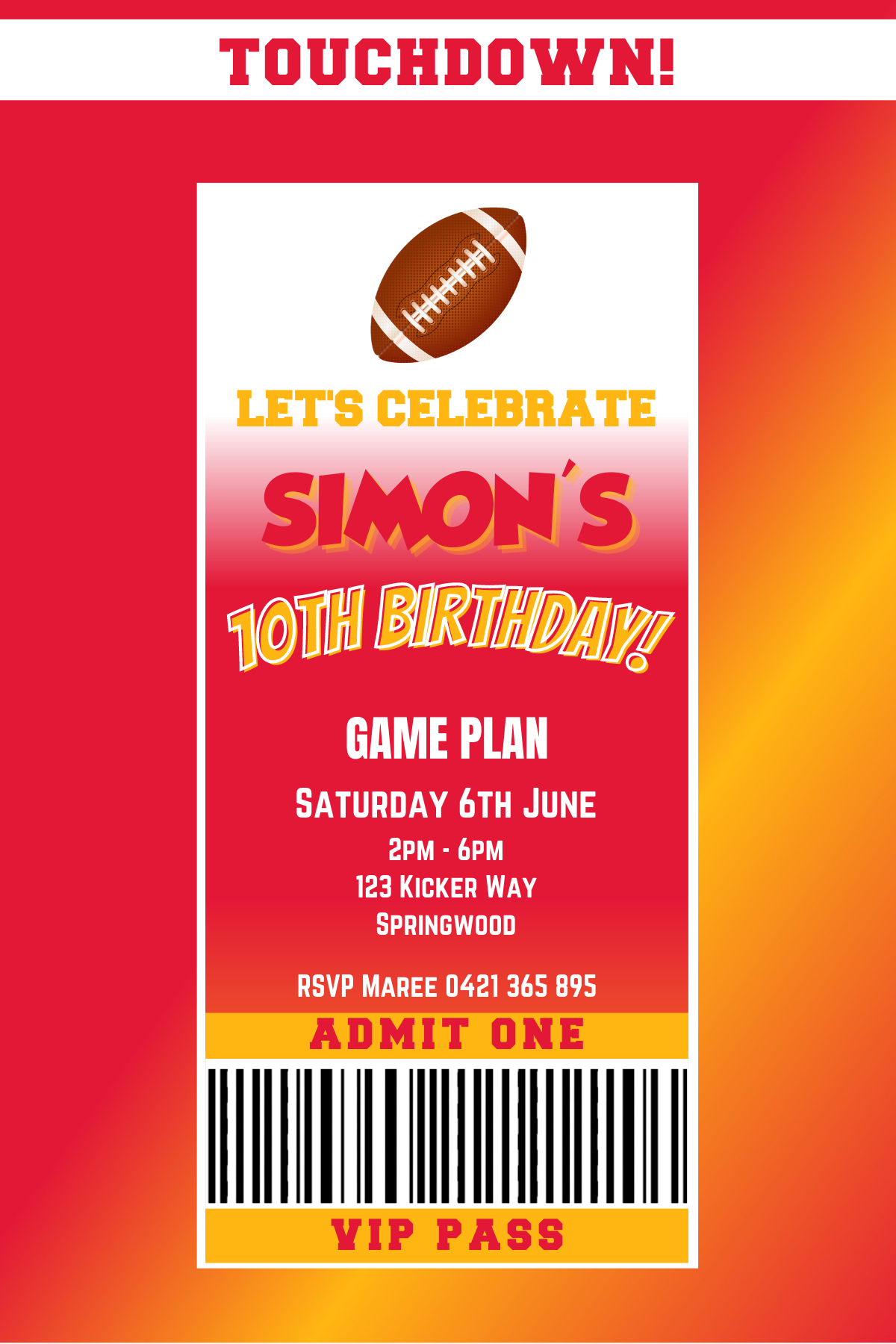 Kansas City Chiefs Birthday Invitation