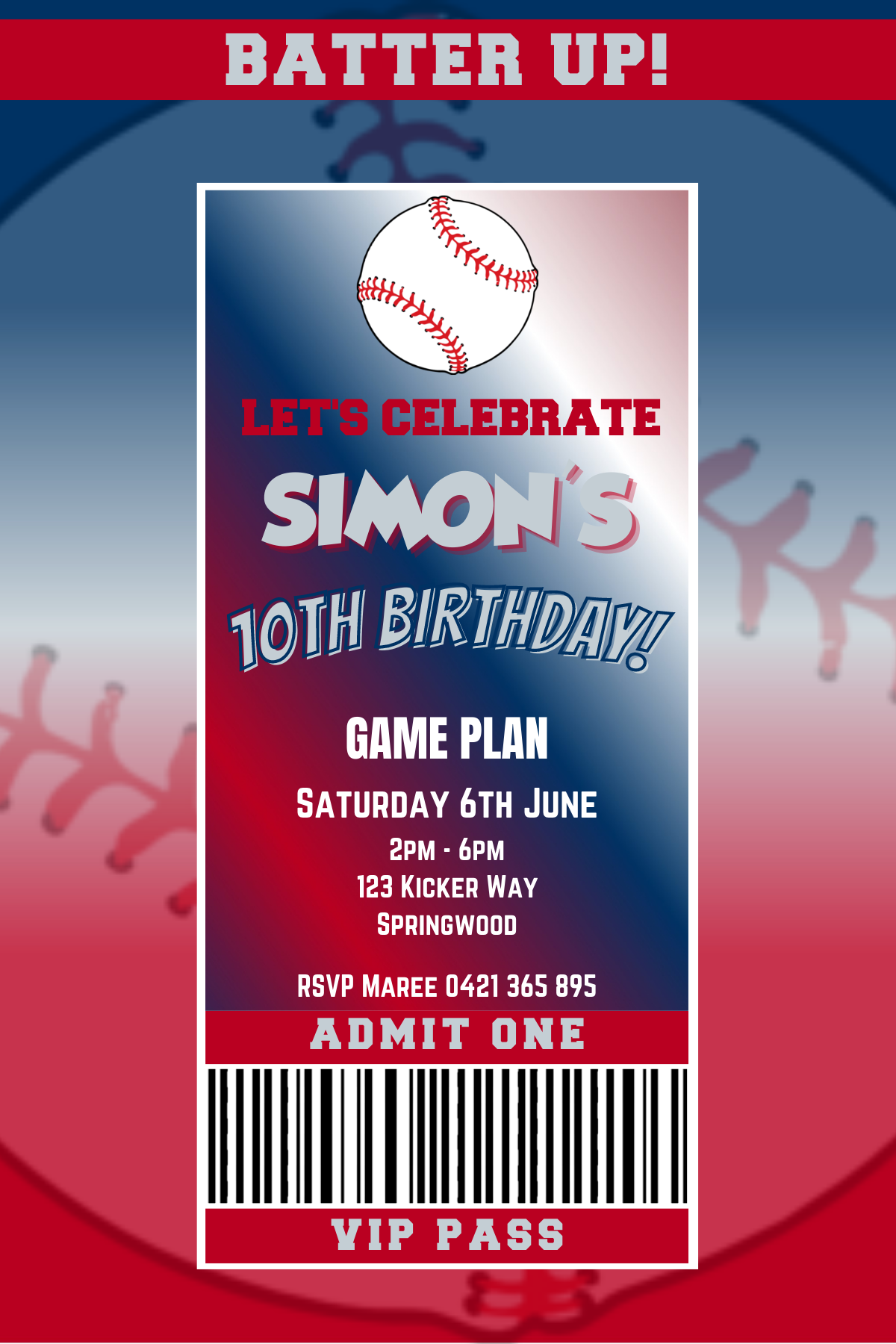 Los Angeles Angels Birthday Invitation