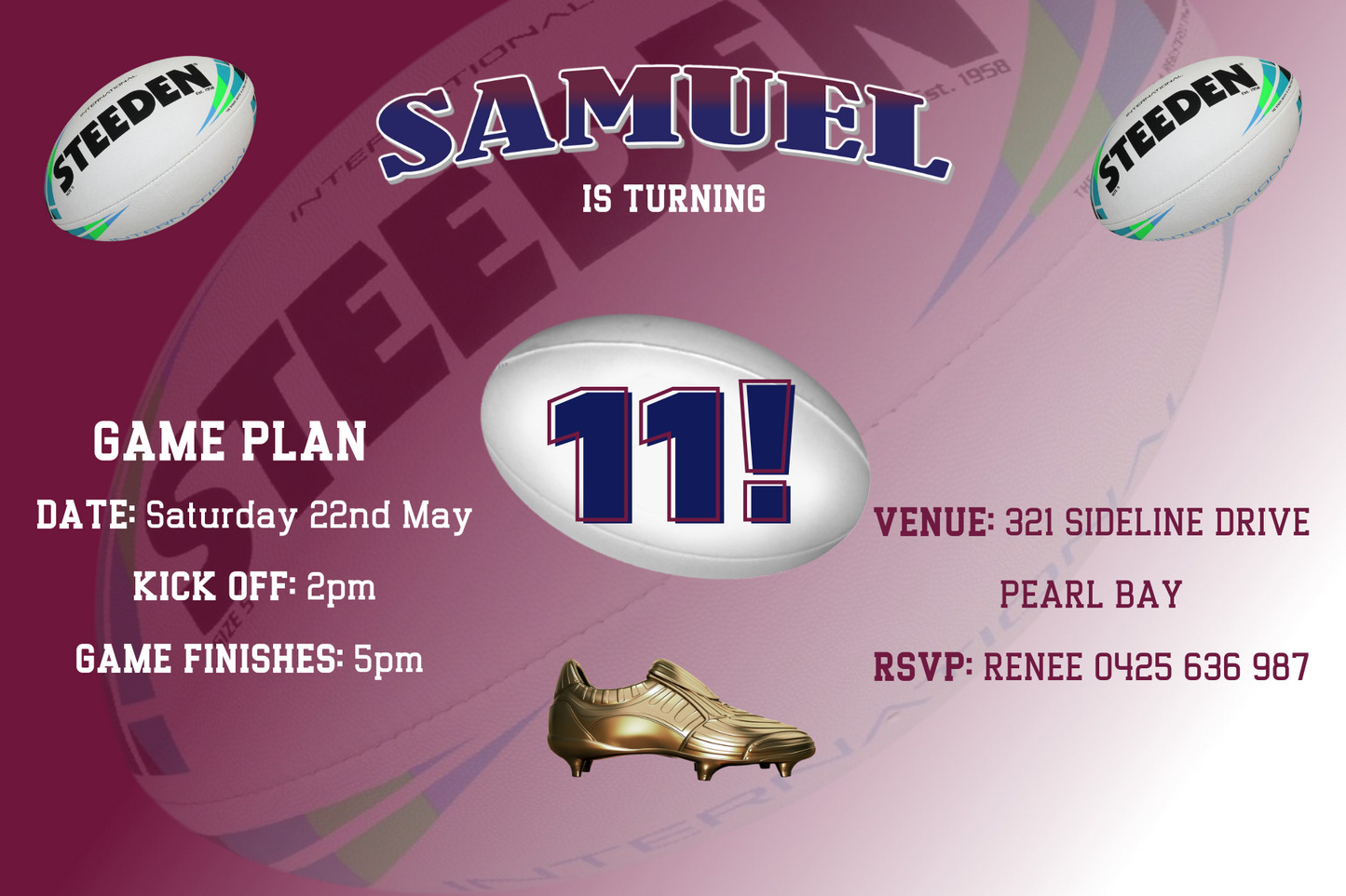 Manly Sea Eagles themed Birthday Invitation