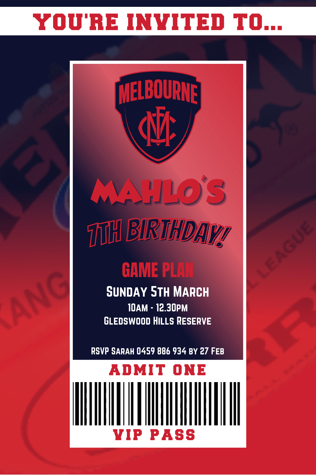 Melbourne Demons Birthday Invitation