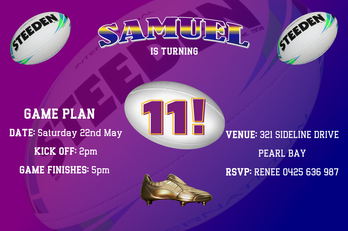 Melbourne Storm themed Birthday Invitation
