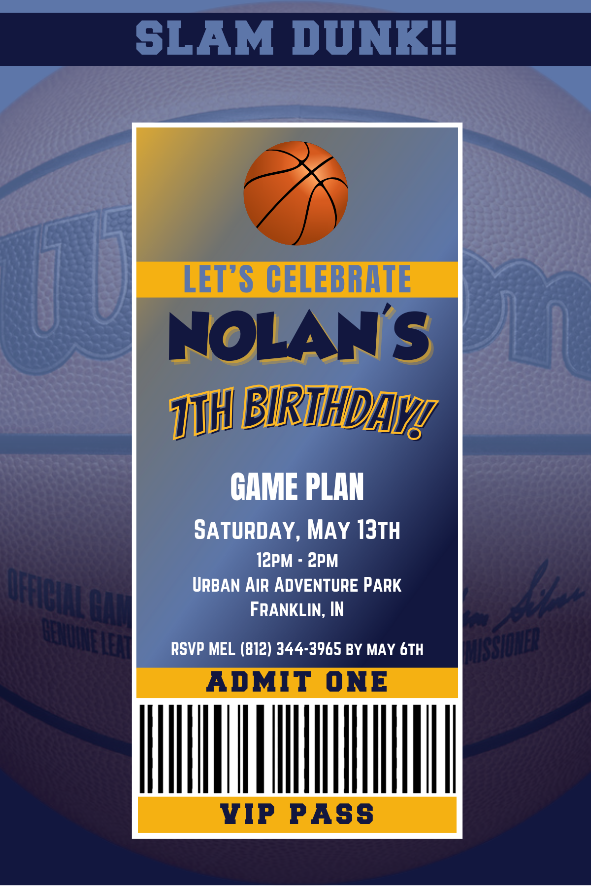 Memphis Grizzlies VIP Pass Birthday Invitation