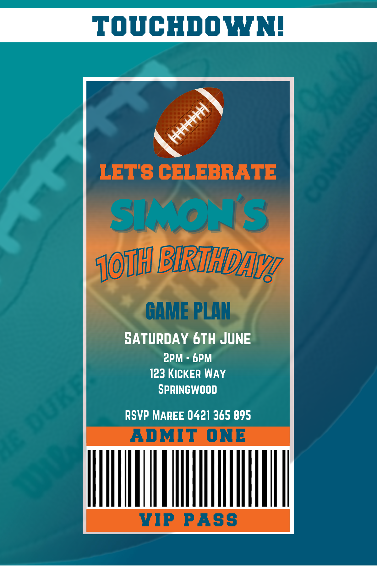 Miami Dolphins Birthday Invitation