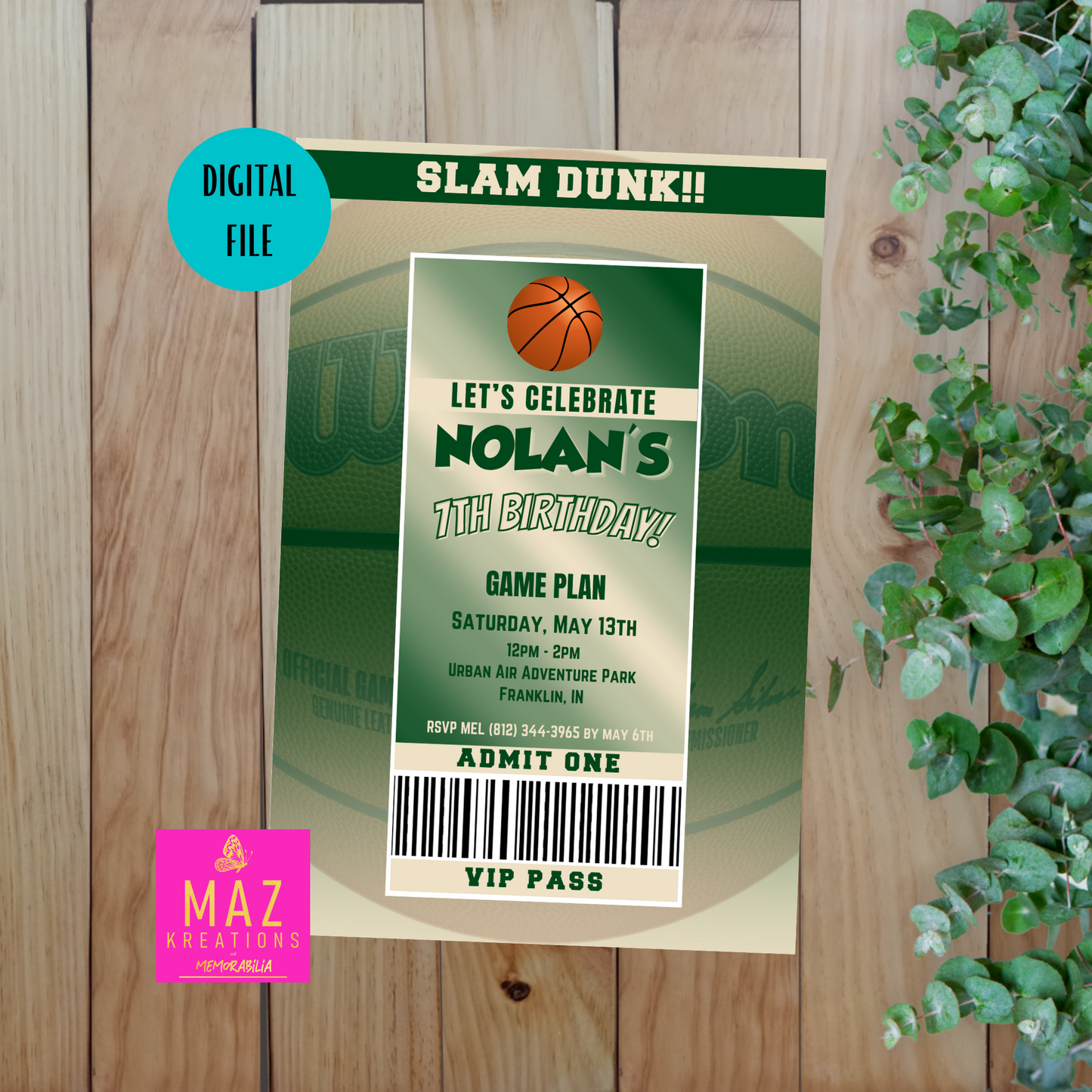 Milwaukee Bucks VIP Pass Birthday Invitation