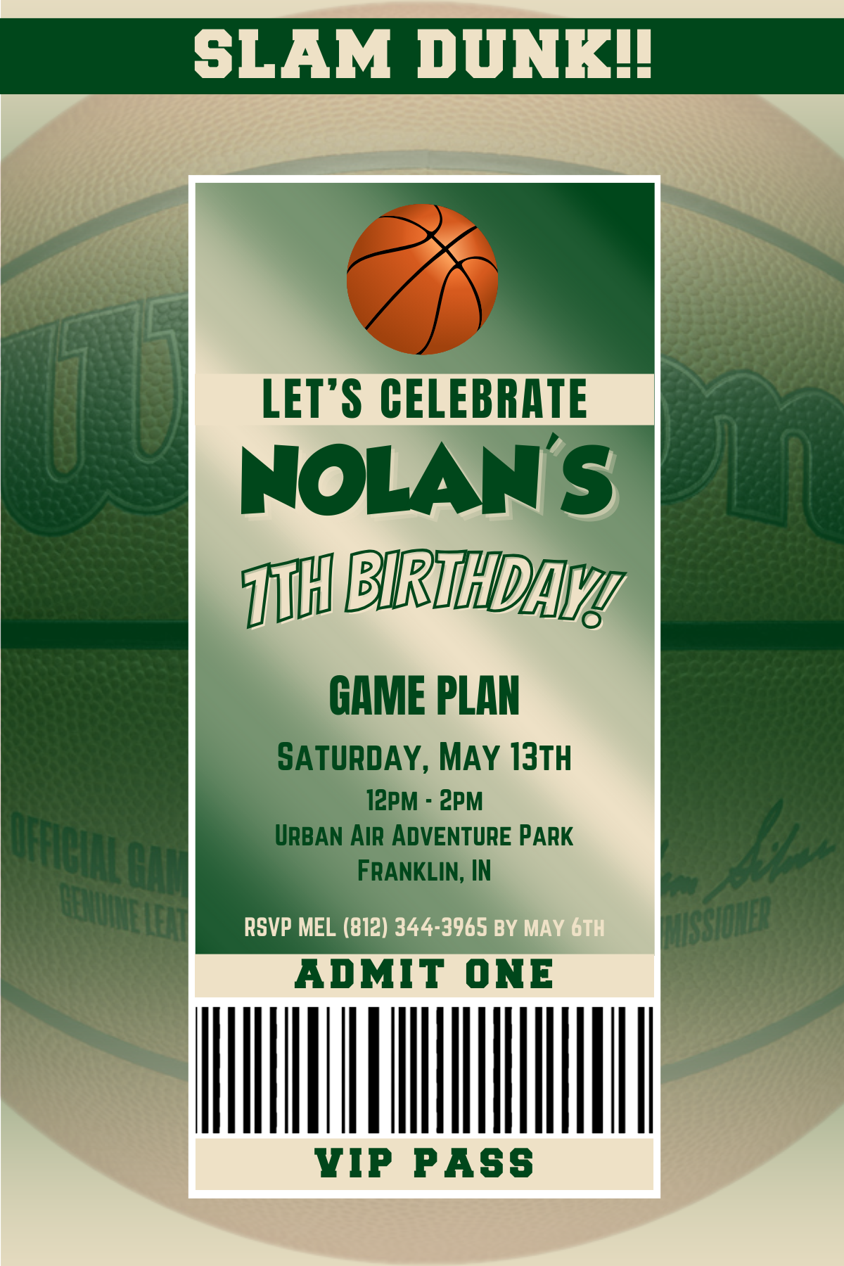 Milwaukee Bucks VIP Pass Birthday Invitation