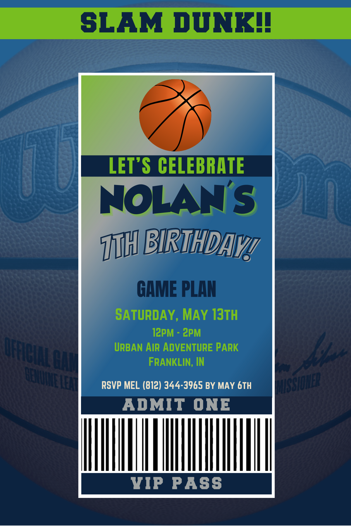 Minnesota Timberwolves VIP Pass Birthday Invitation