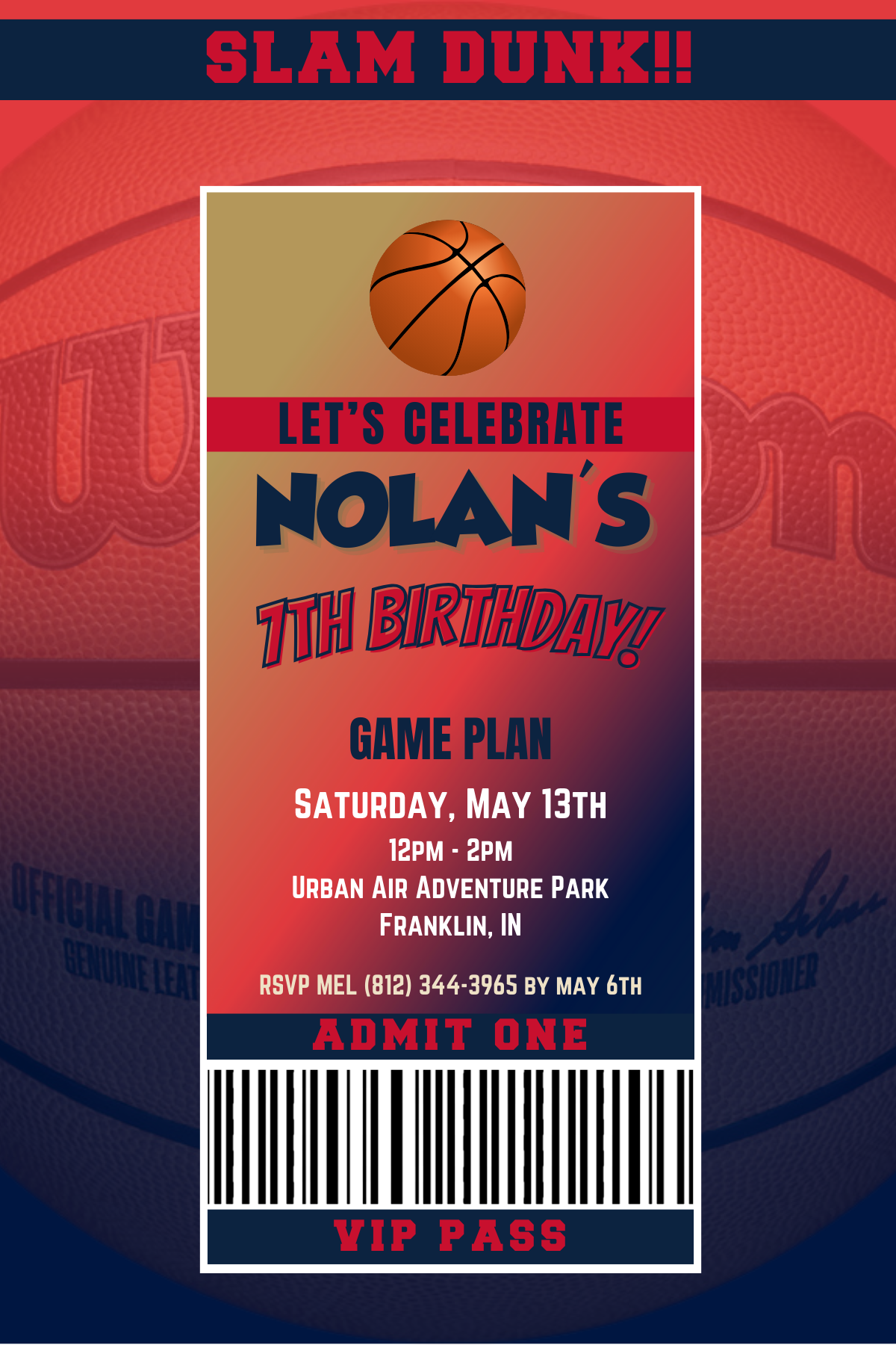 New Orleans Pelicans VIP Pass Birthday Invitation