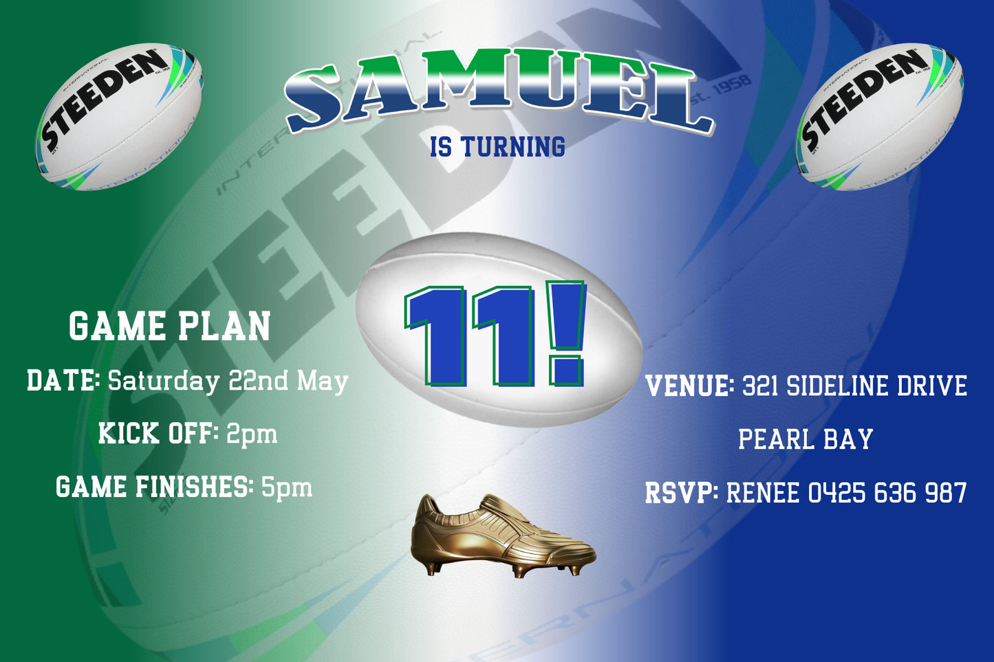 New Zealand Warriors themed Birthday Invitation