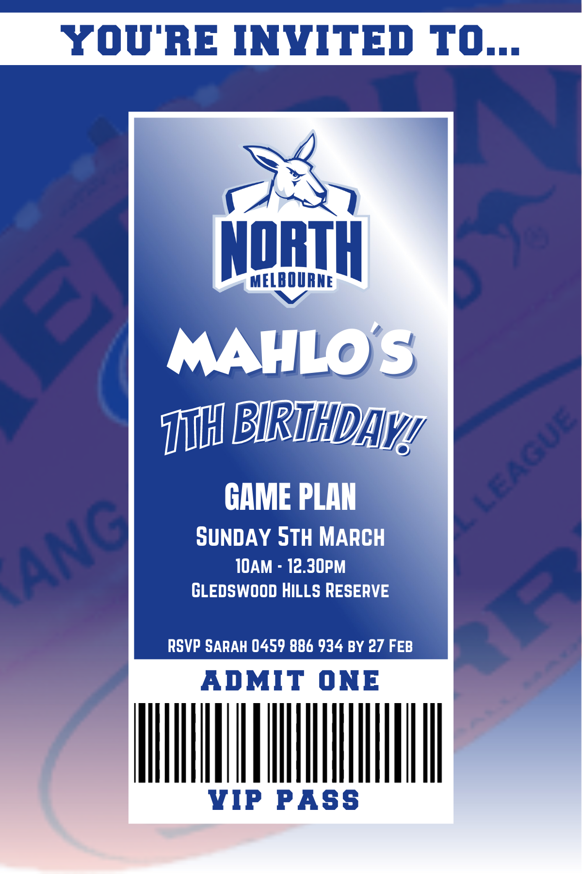 North Melbourne Kangaroos Birthday Invitation