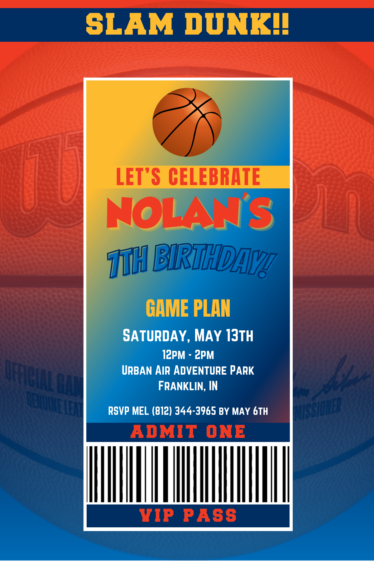 Oklahoma City Thunder VIP Pass Birthday Invitation