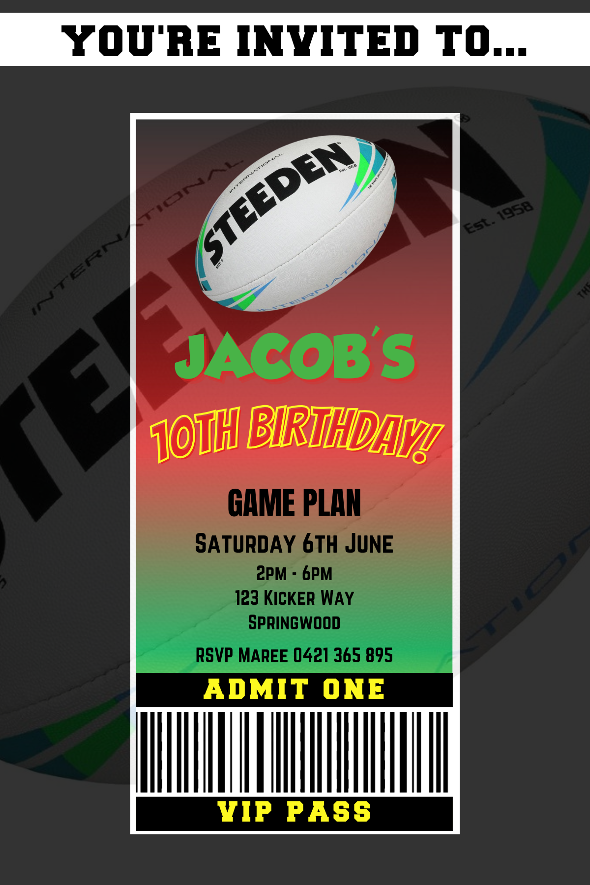 Penrith Panthers VIP Pass Birthday Invitation
