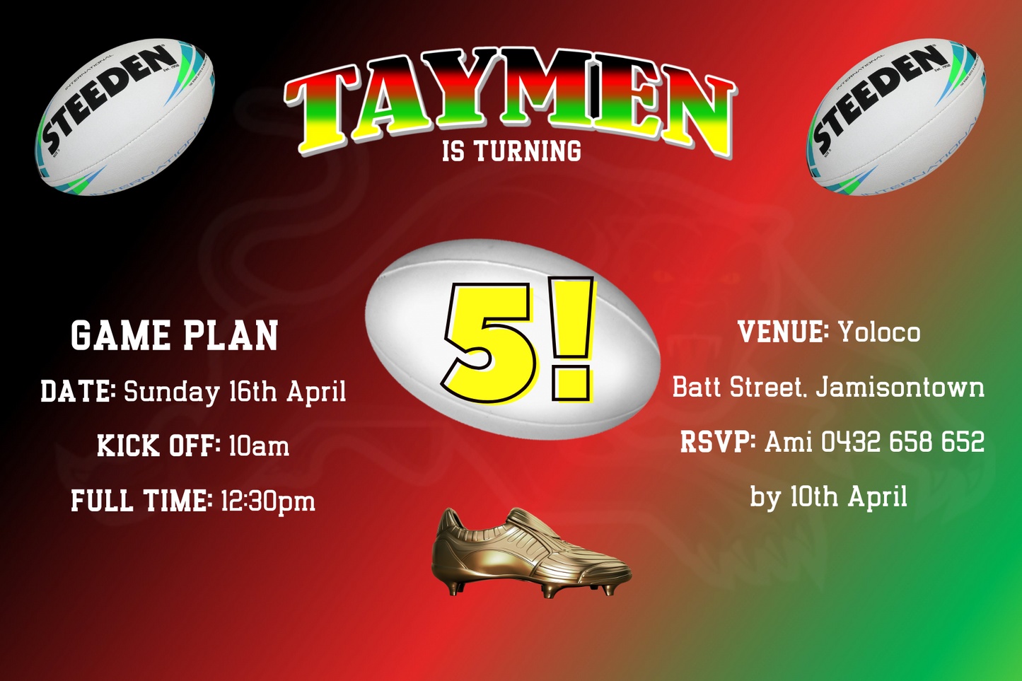 Penrith Panthers Birthday Invitation