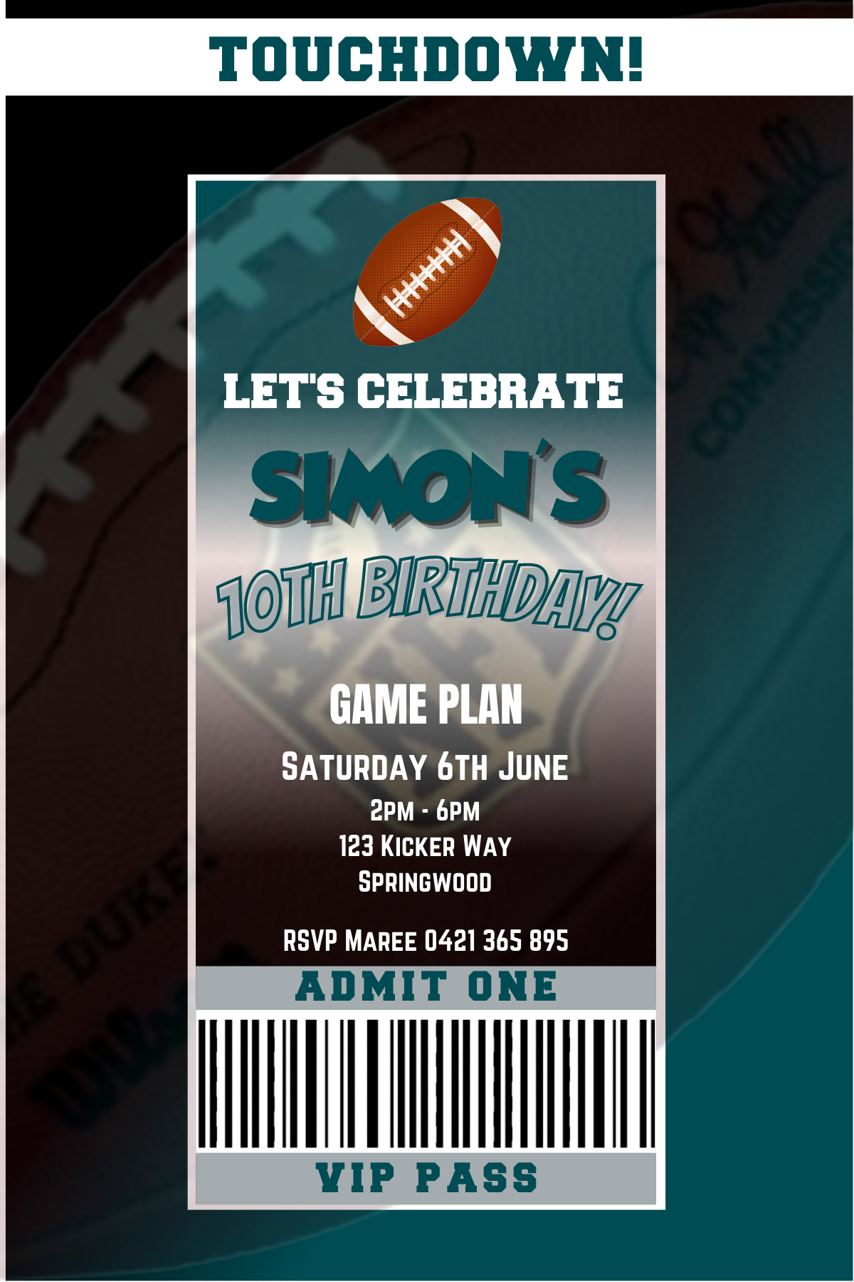 Philadelphia Eagles Birthday Invitation