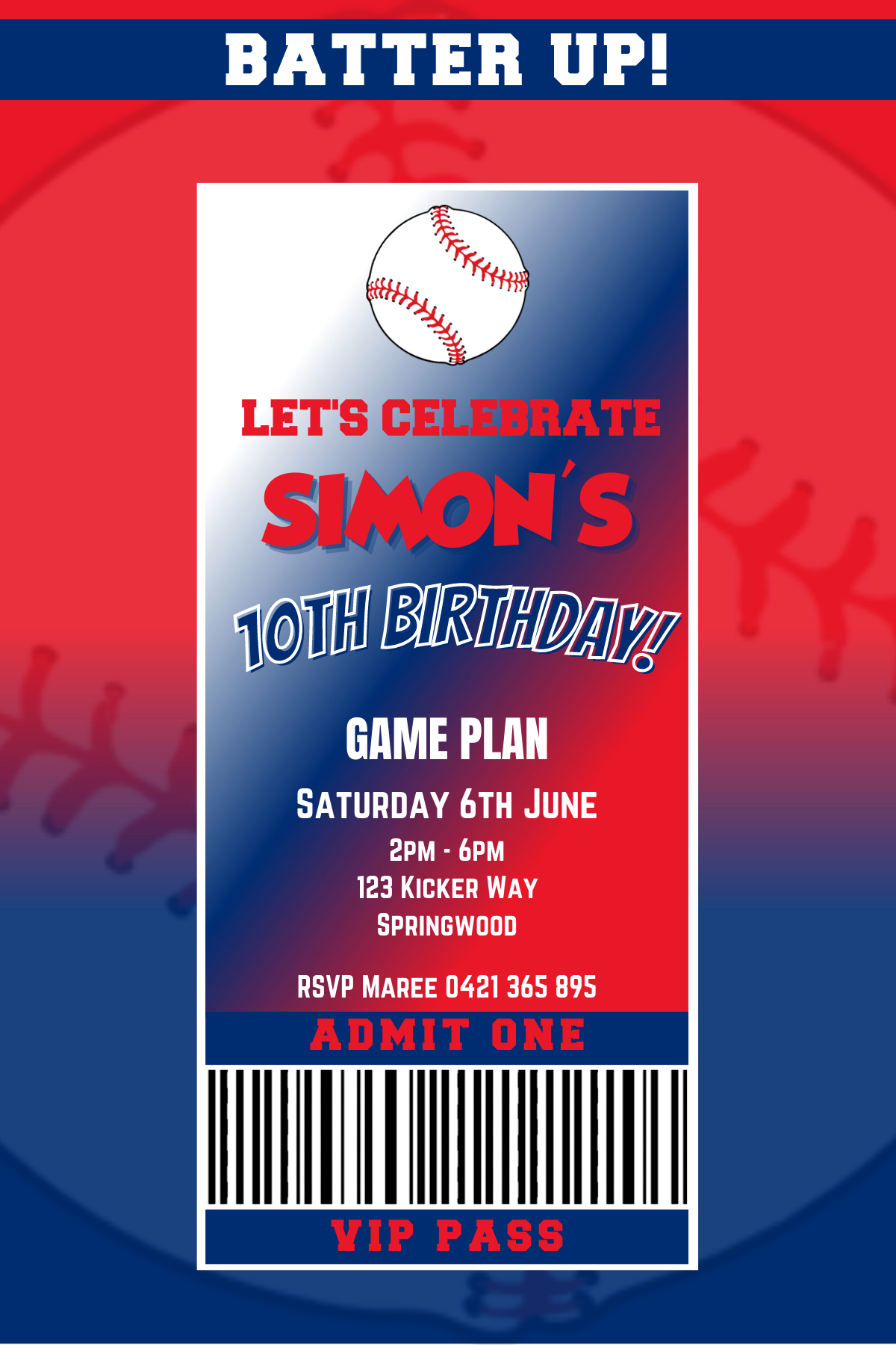 Philadelphia Phillies Birthday Invitation