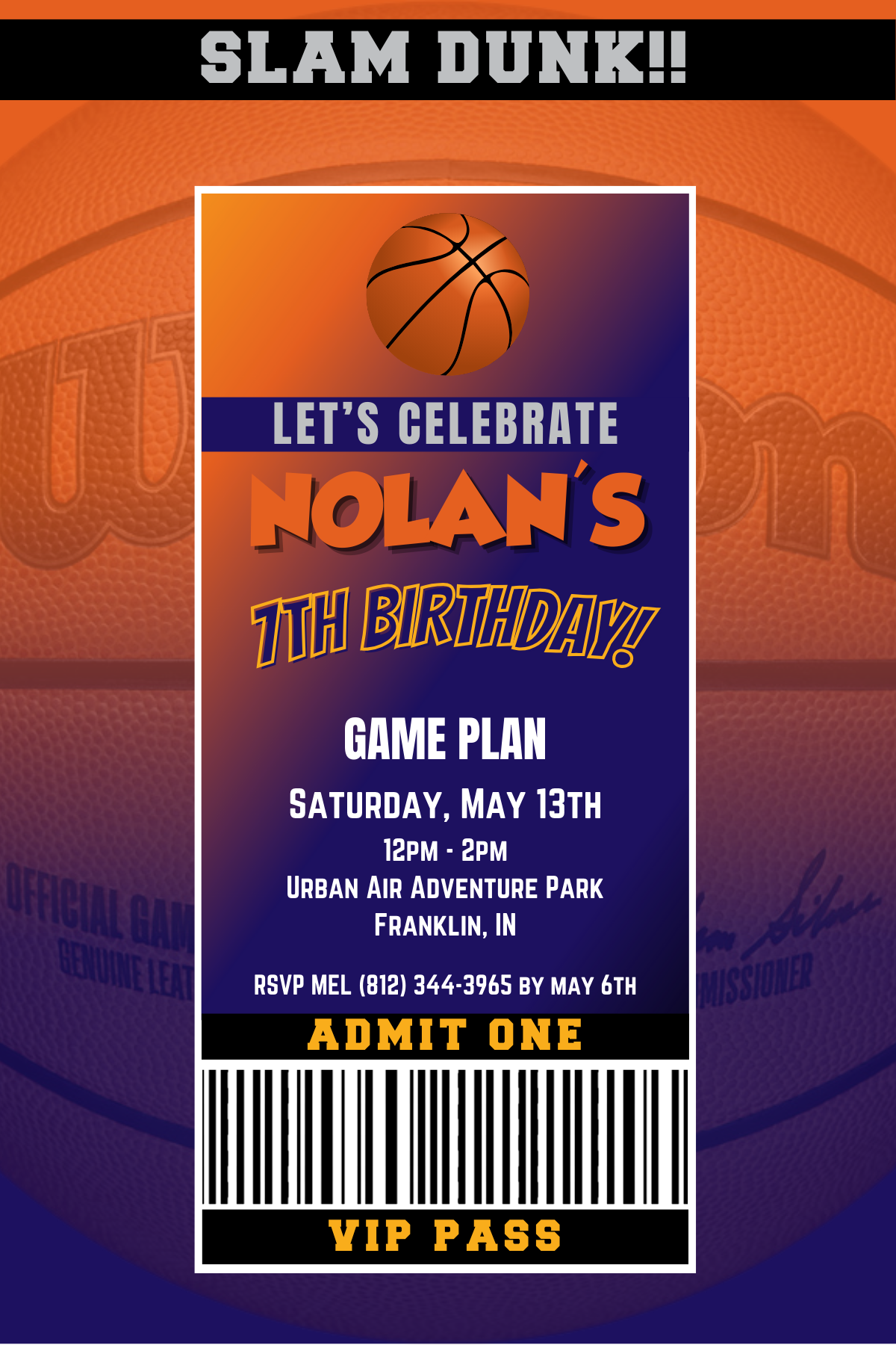 Phoenix Suns VIP Pass Birthday Invitation