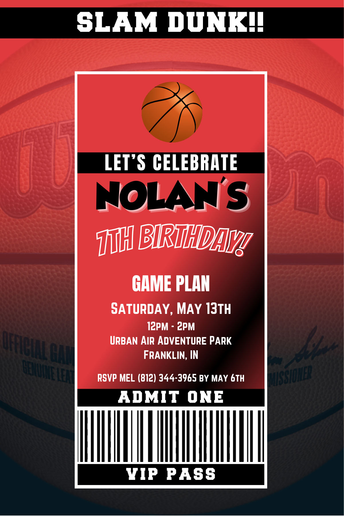 Portland Trailblazers VIP Pass Birthday Invitation