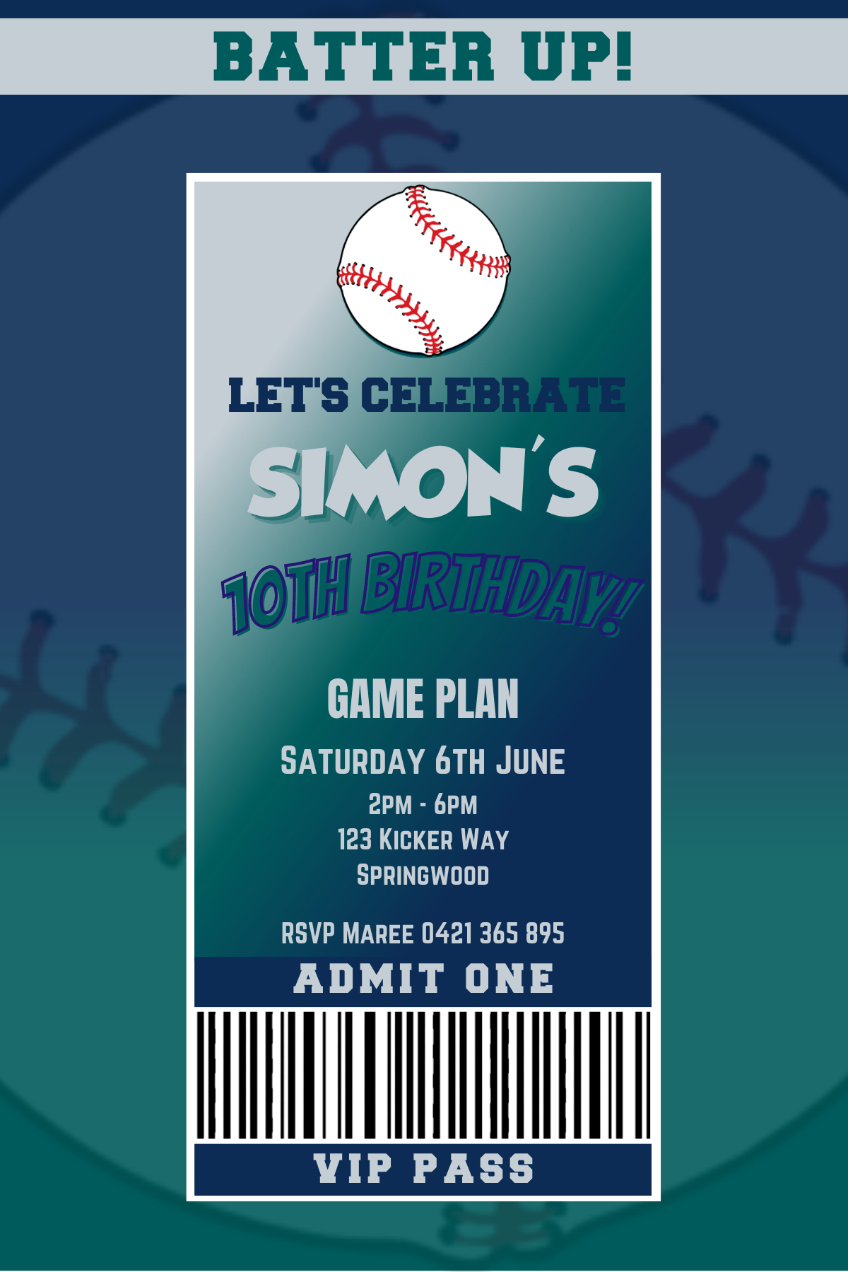 Seattle Mariners Birthday Invitation