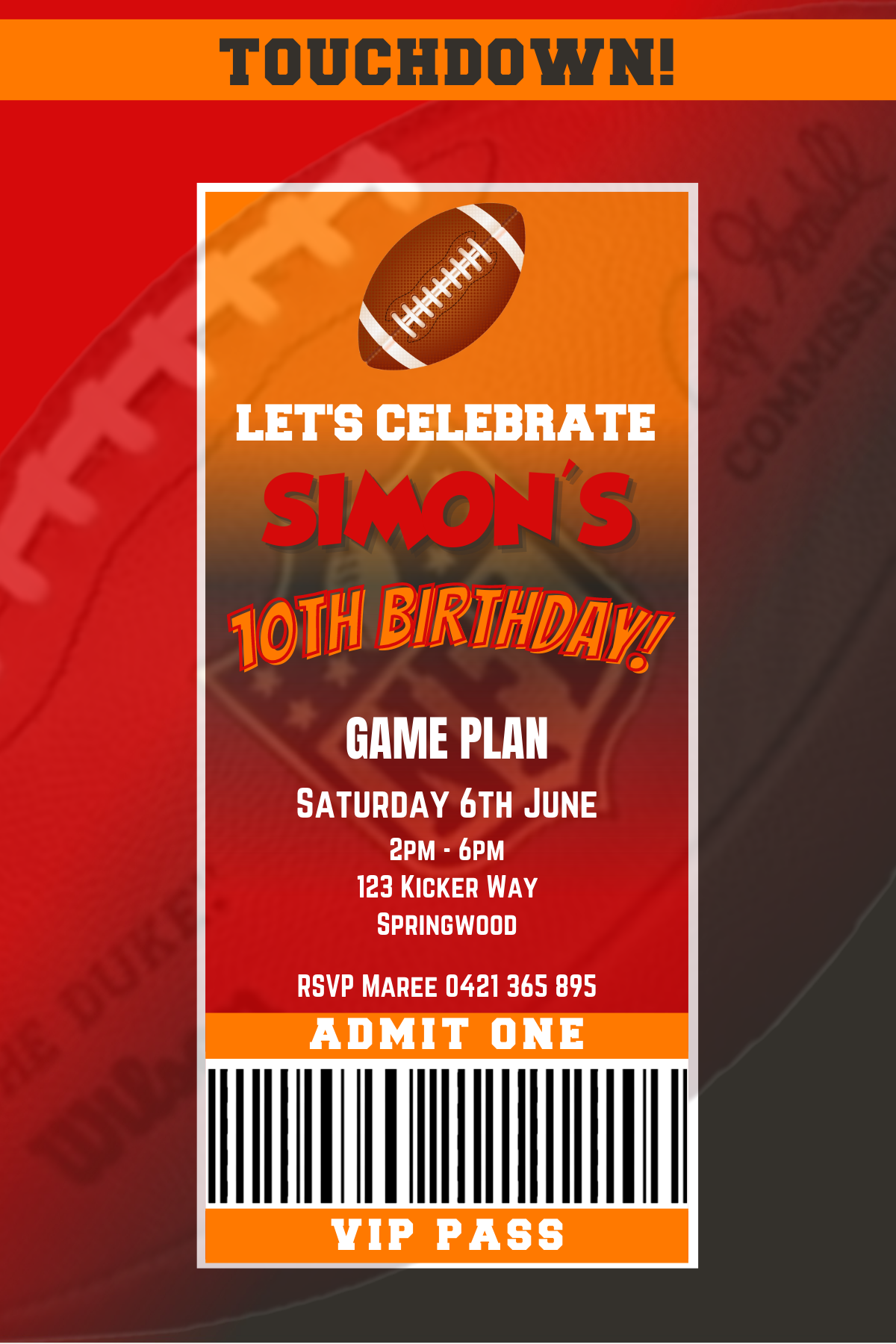 Tampa Bay Buccaneers Birthday Invitation