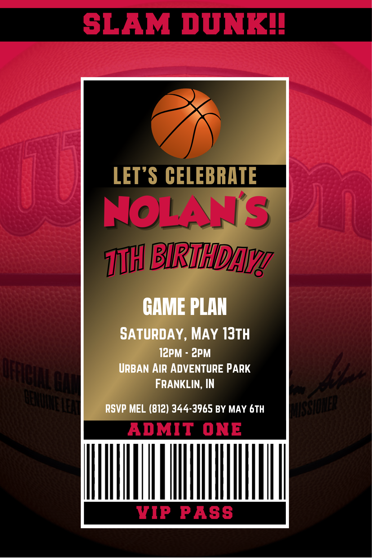 Toronto Raptors VIP Pass Birthday Invitation