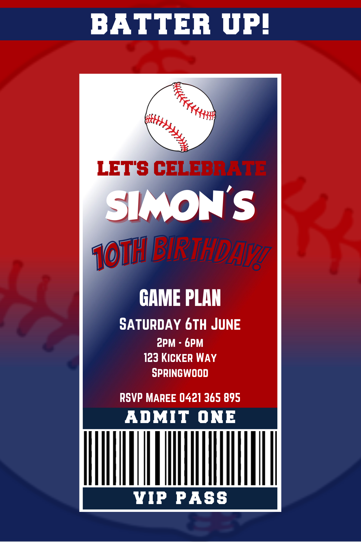 Washington Nationals Birthday Invitation