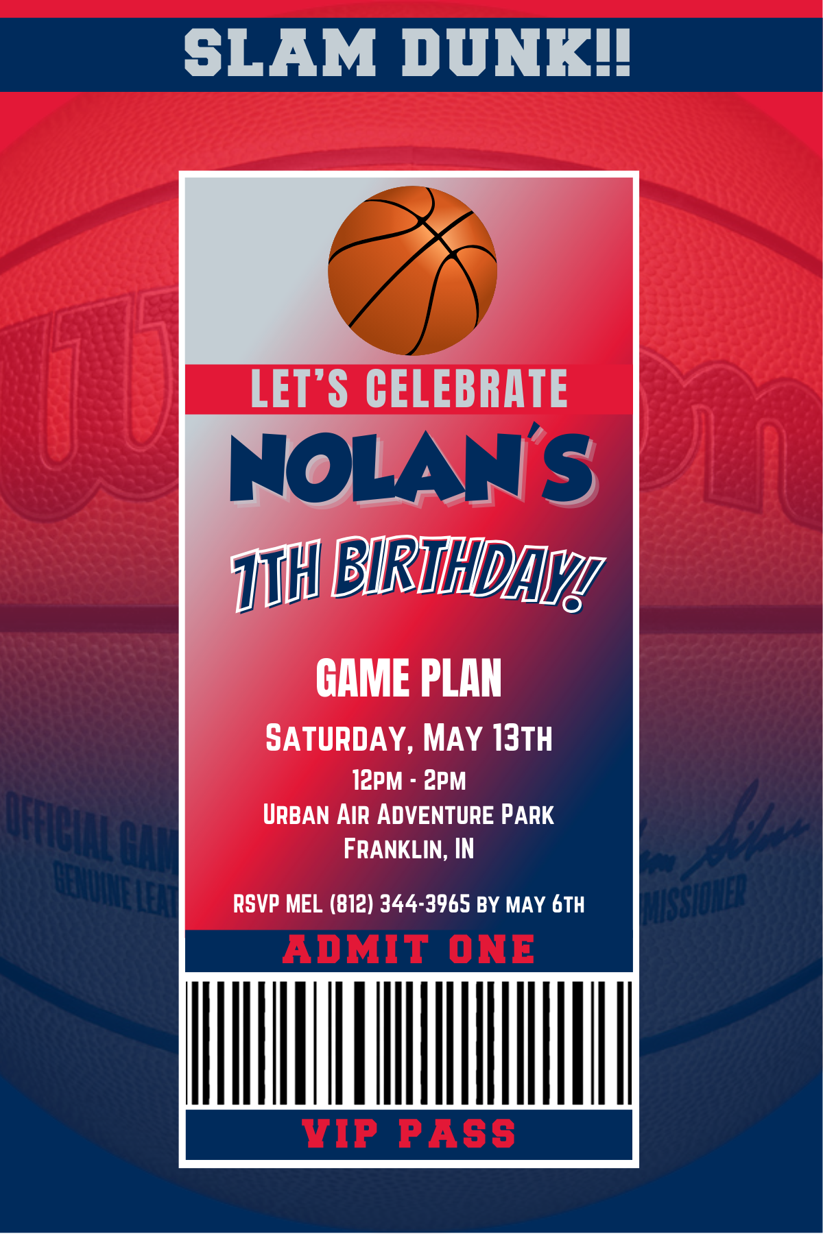 Washington Wizards VIP Pass Birthday Invitation