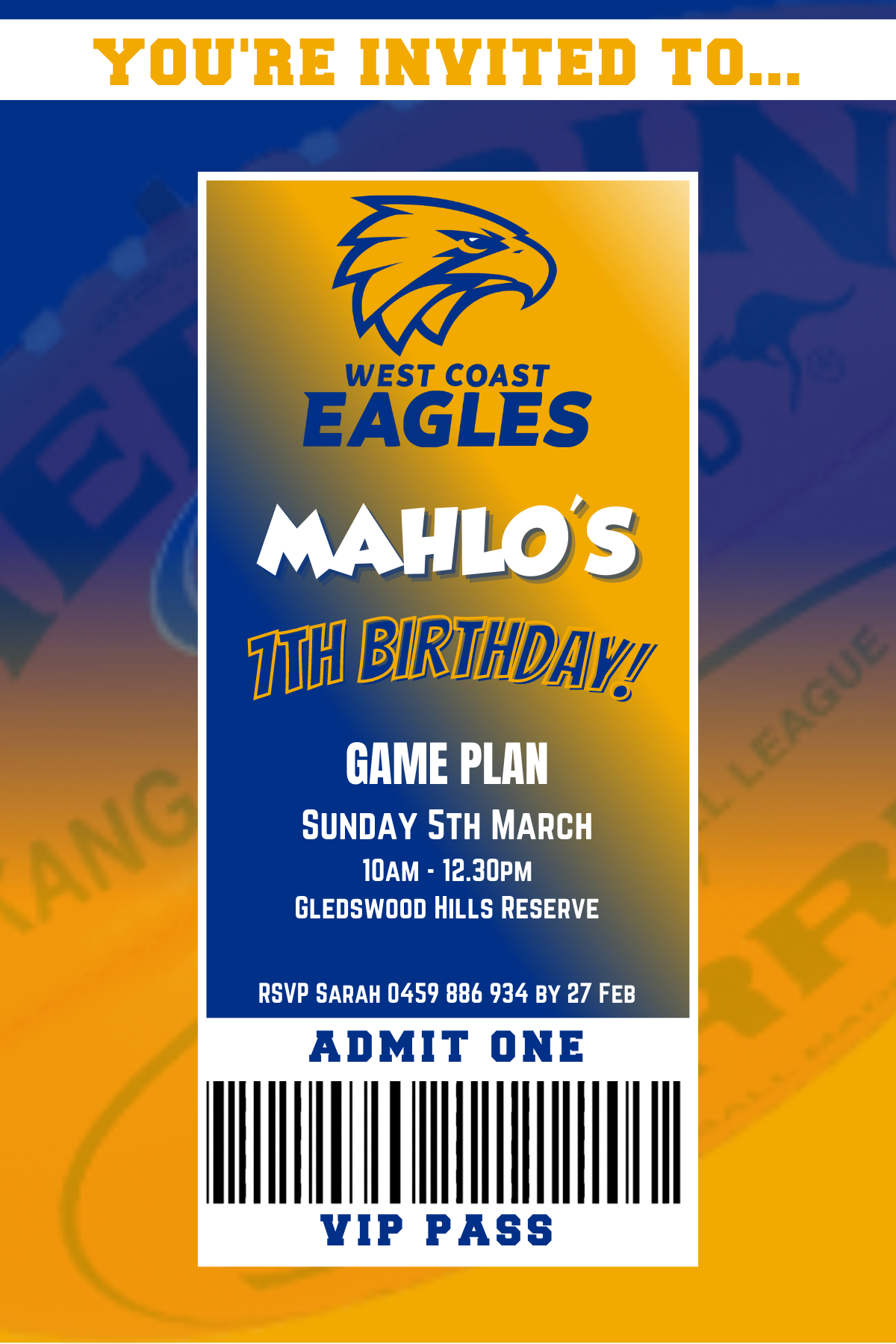 West Coast Eagles Birthday Invitation