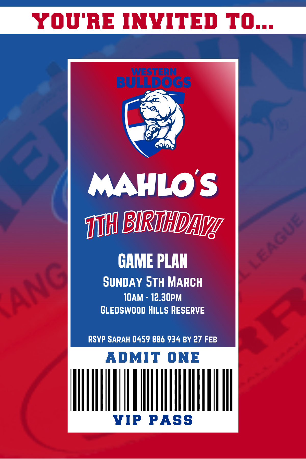 Western Bulldogs Birthday Invitation