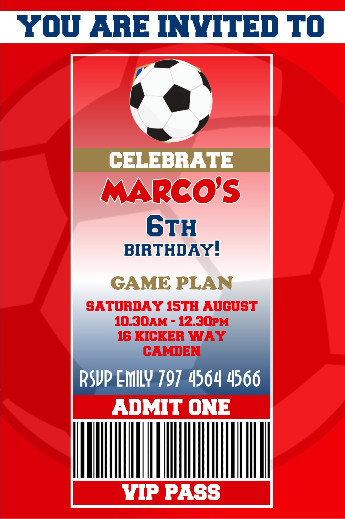 Arsenal VIP Birthday Invitation