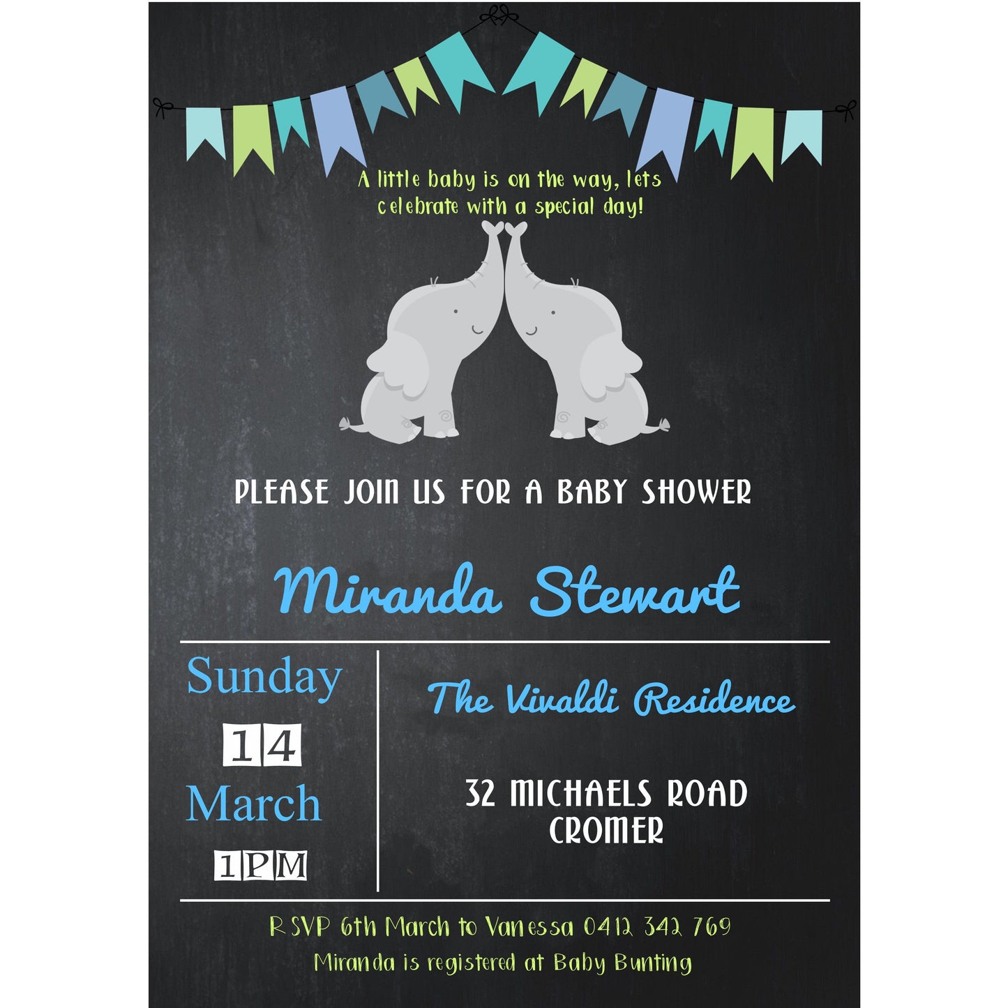 Elephants Baby Shower Invitation