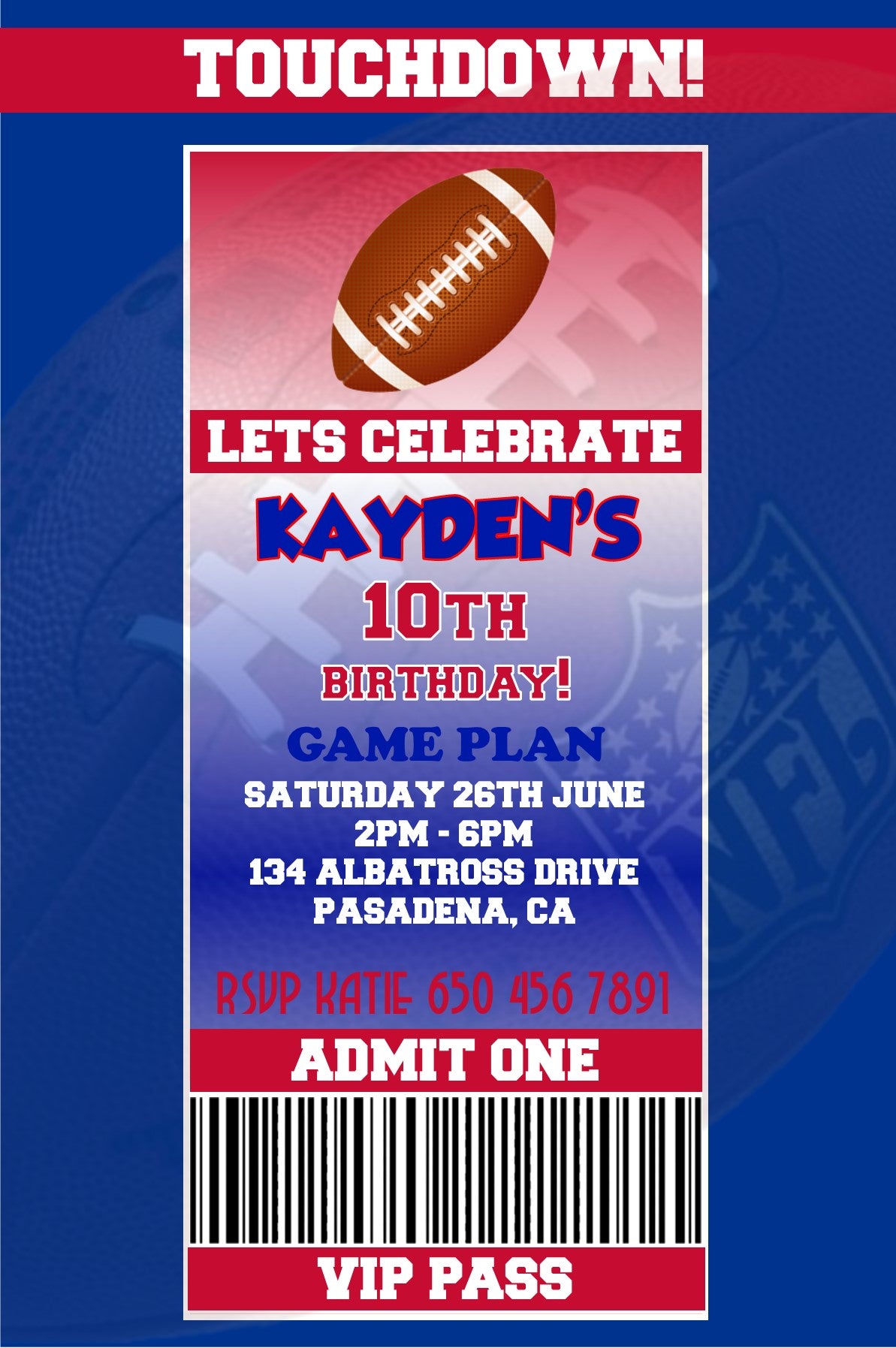 Buffalo Bills Birthday Invitation