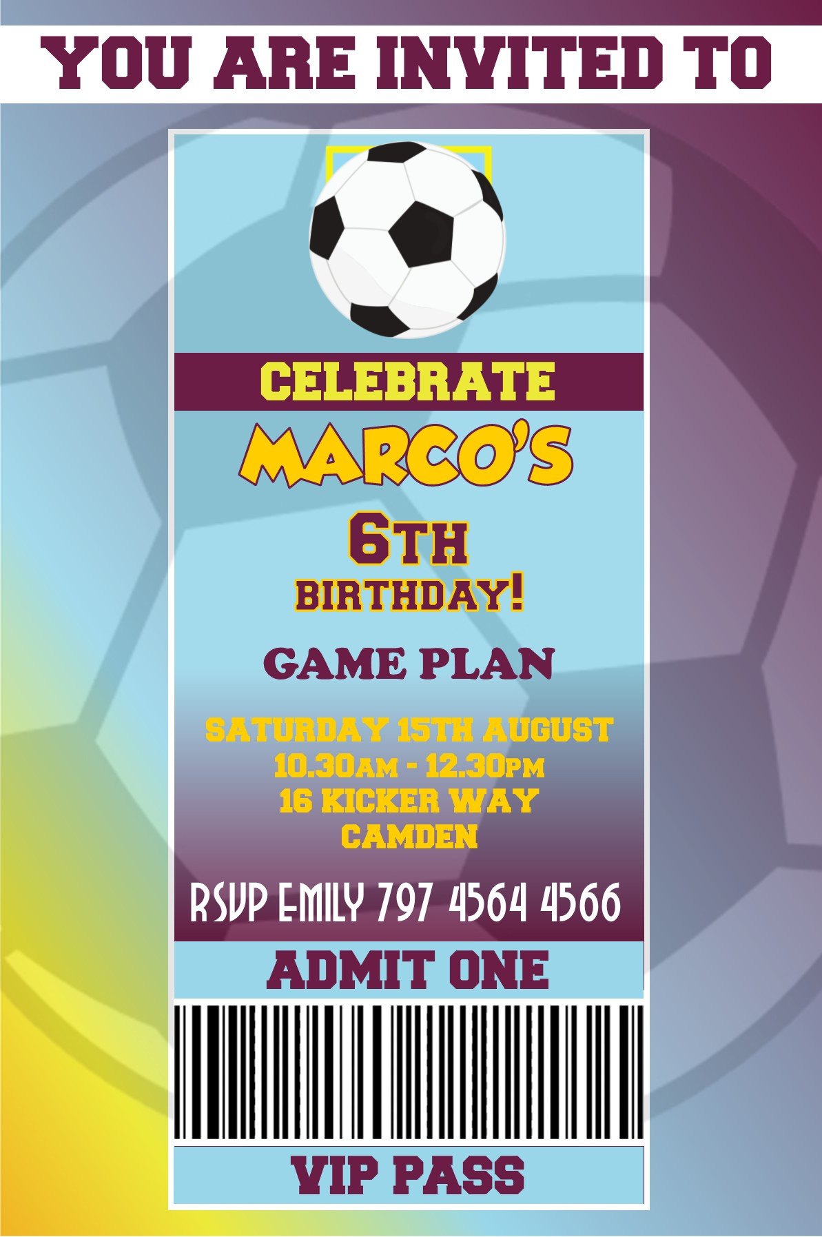 Burnley themed Birthday Invitation