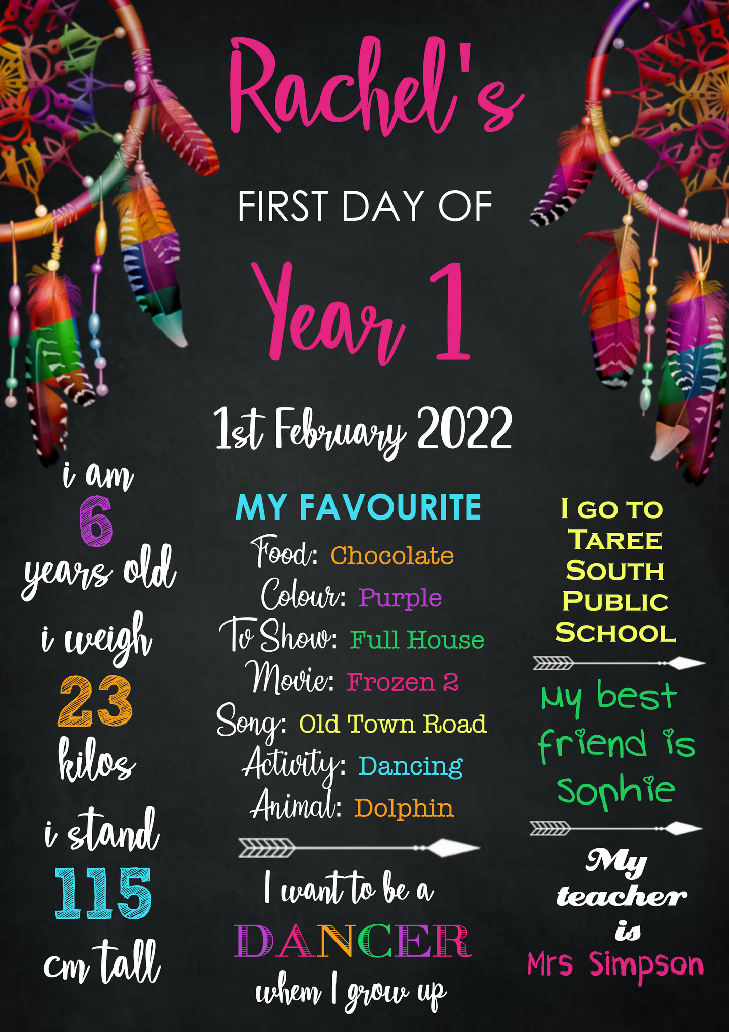 First Day of School poster - DREAMCATCHER THEME