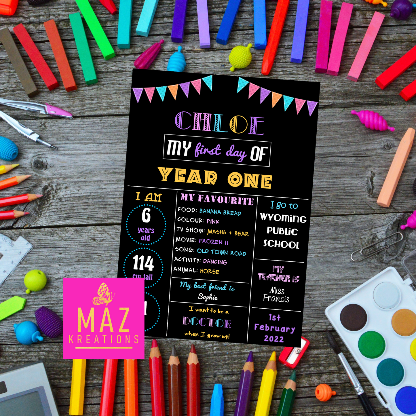 First Day of School poster - CHLOE THEME