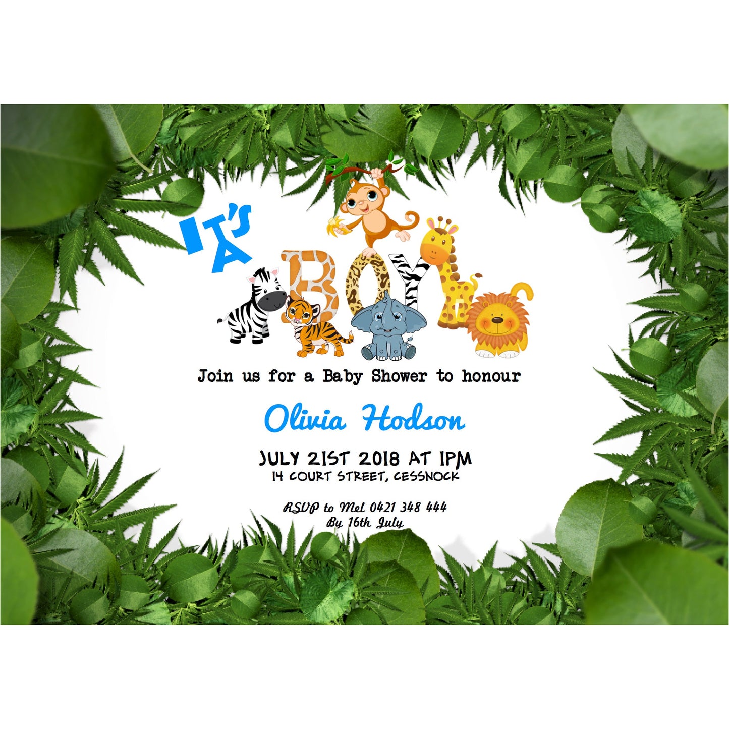 Jungle Animals Baby Shower Invitation